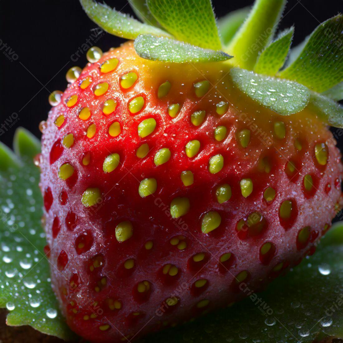 Morango vermelho suculento com gotas d'água
