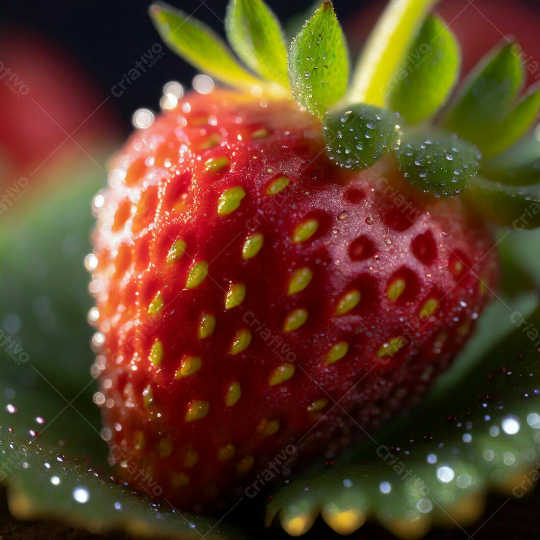 Morango vermelho suculento com gotas d'água