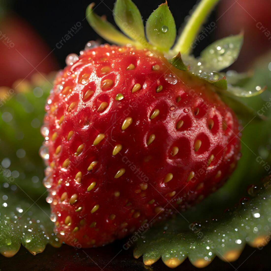 Morango vermelho suculento com gotas d'água