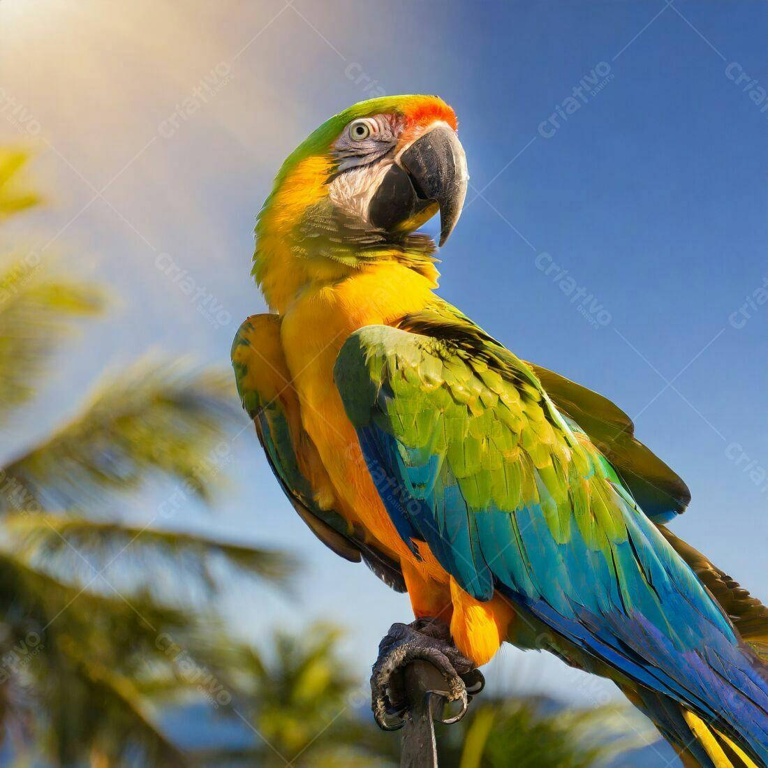 Arara-amarela vibrante em cenário tropical
