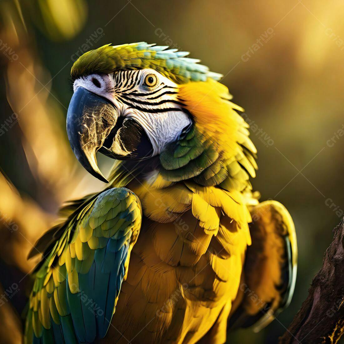 Arara-amarela vibrante em pôr do sol