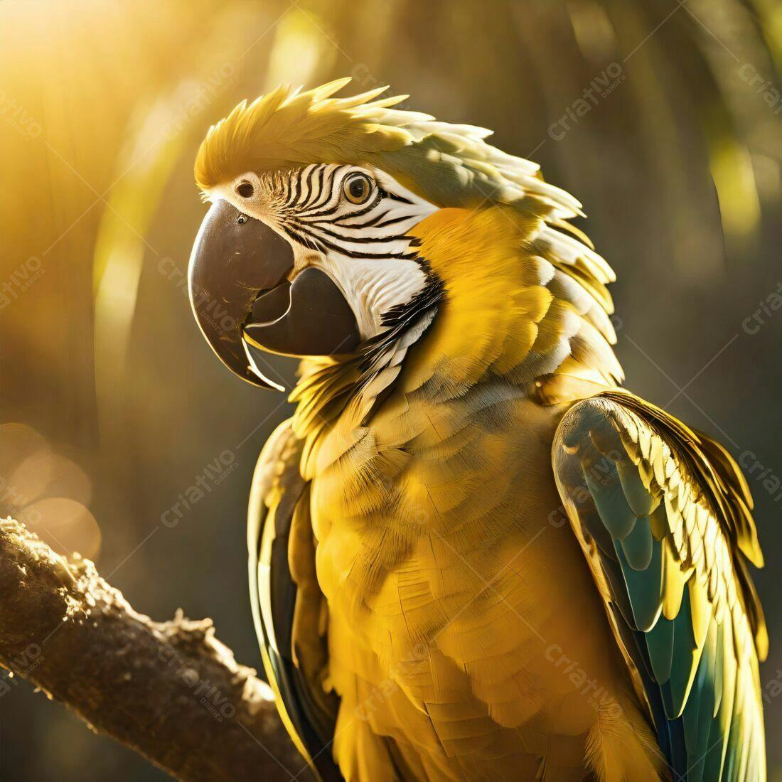 Arara-amarela em um galho ao entardecer