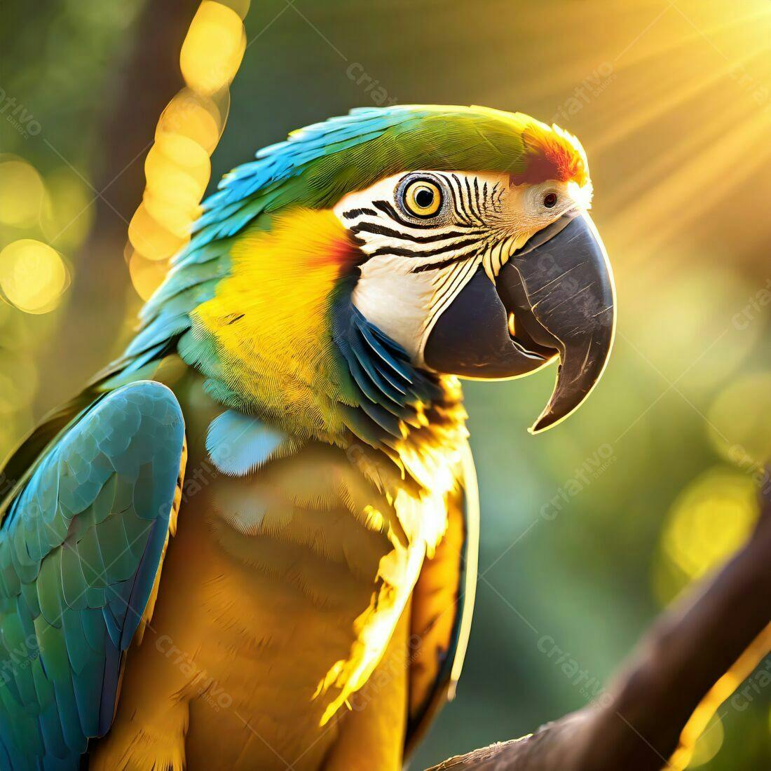 Arara-azul-e-amarela ao entardecer