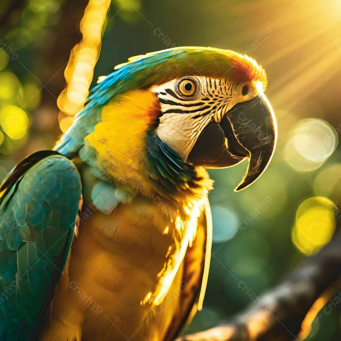 Arara-azul-e-amarela ao entardecer