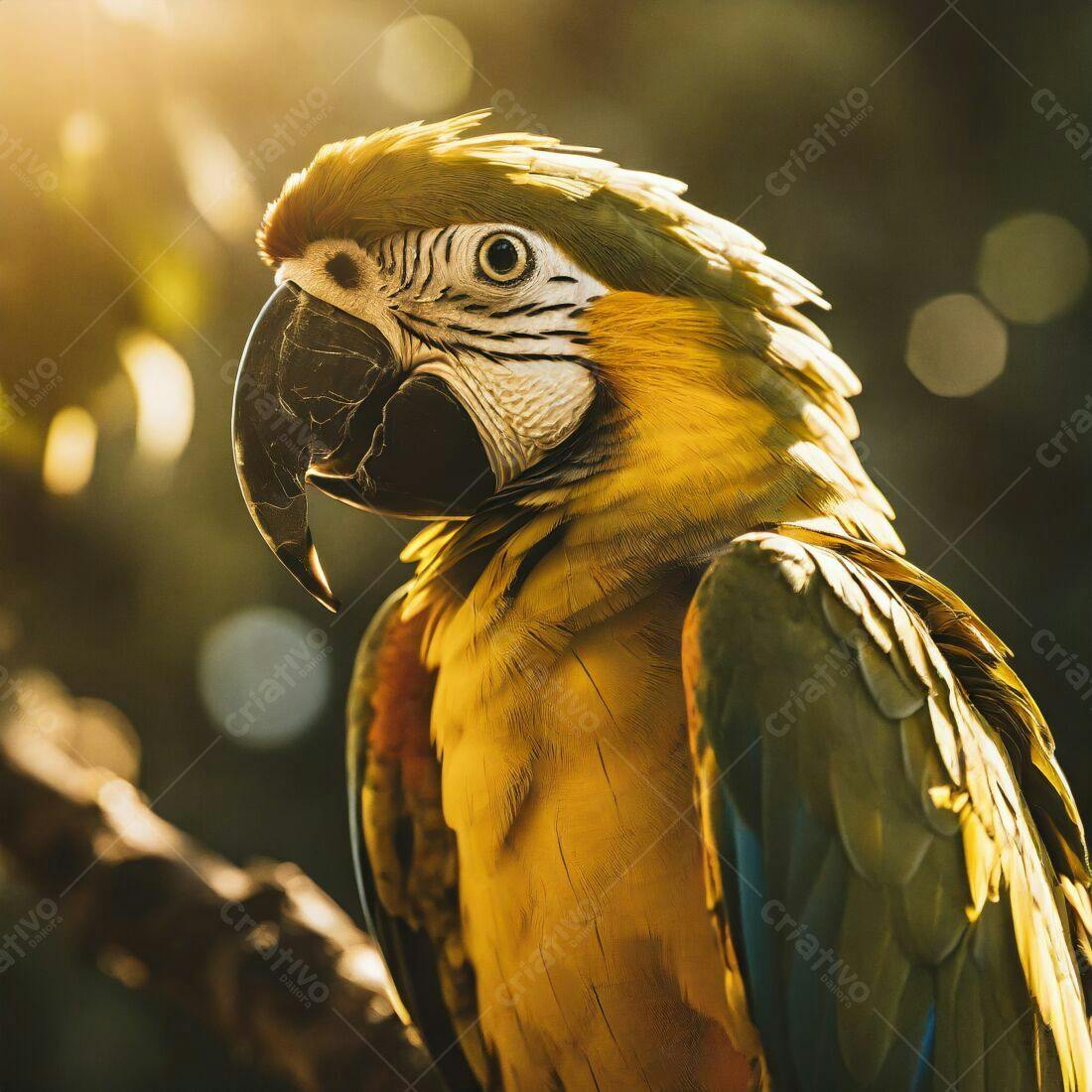 Arara-amarela ao entardecer