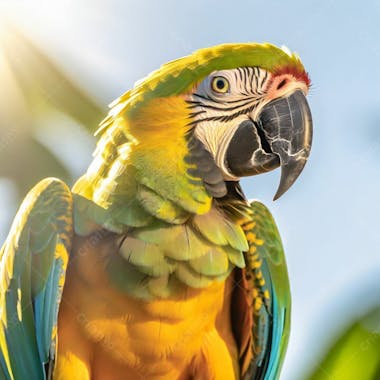 Um lindo papagaio na luz do sol