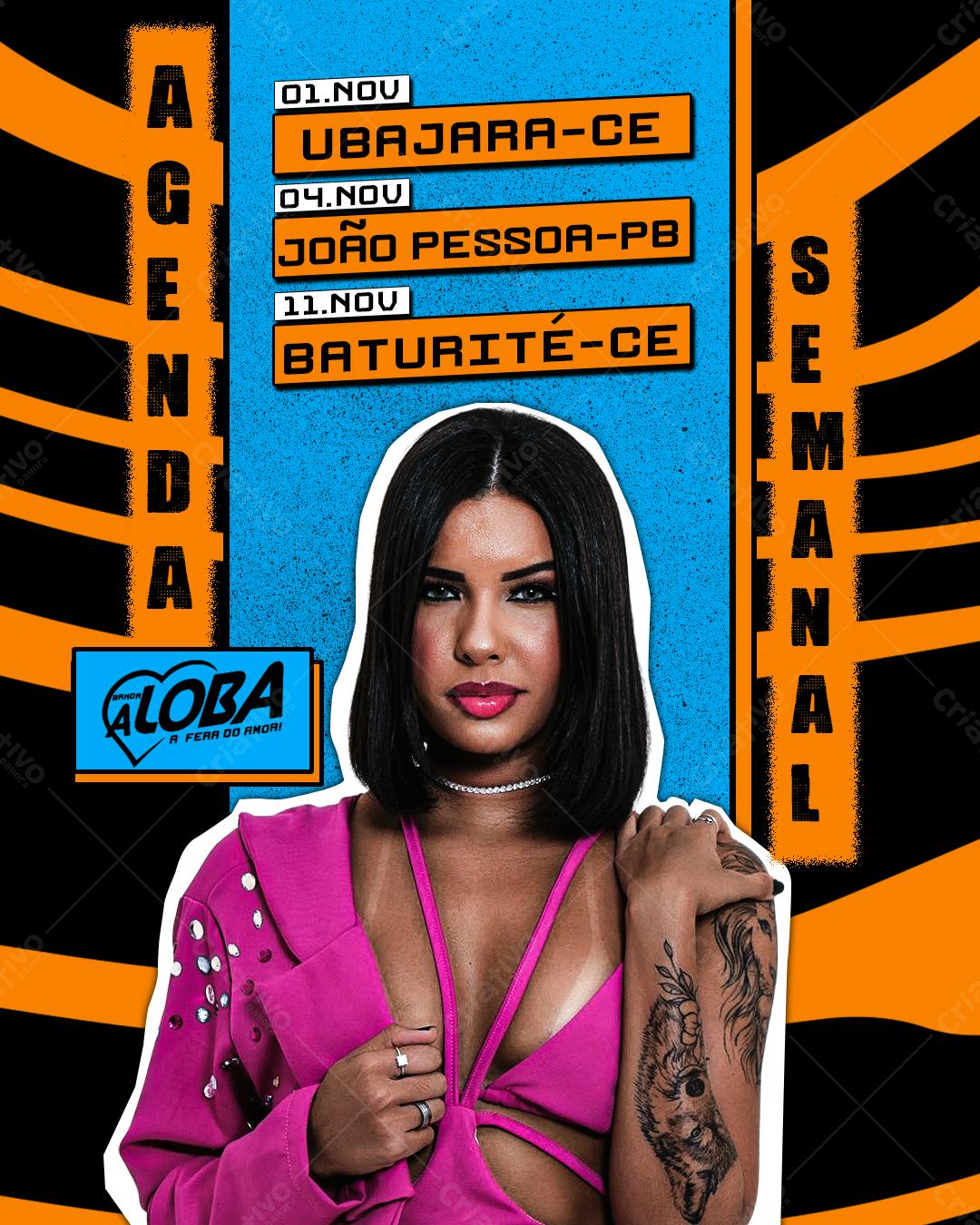 Flyer para Agenda Semanal da cantora Aloba PSD Editável