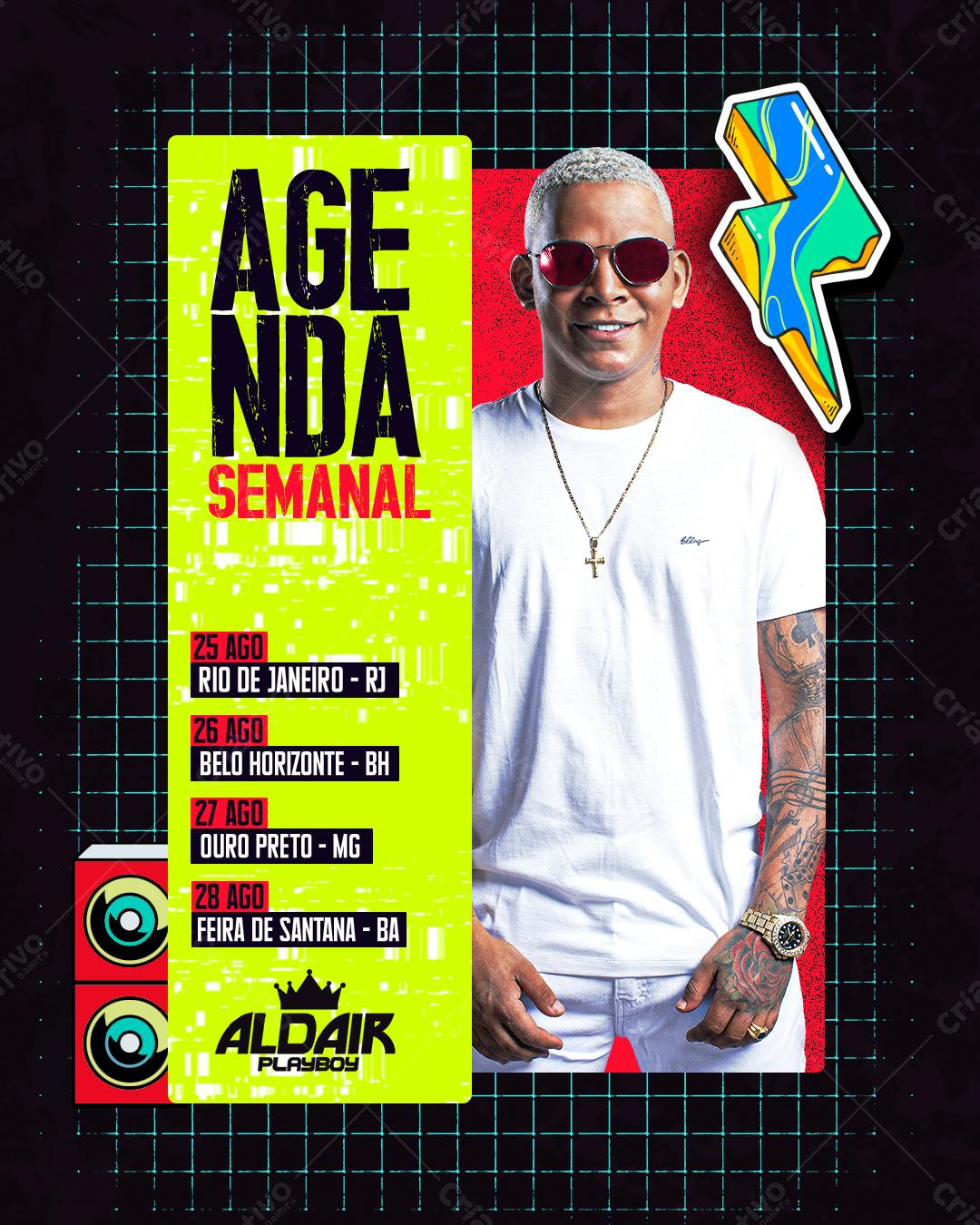 Flyer Agenda Semanal Aldair Playboy PSD Editável