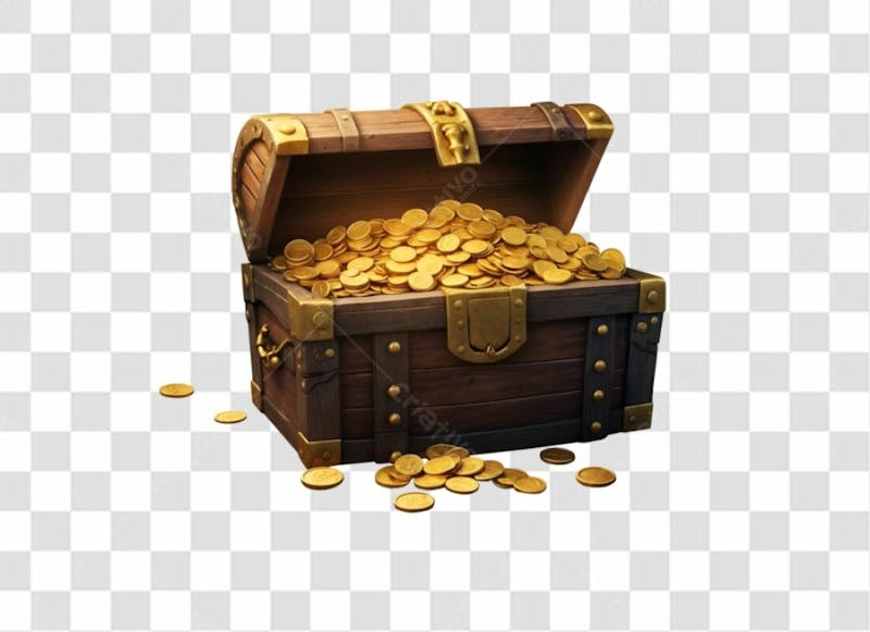 Baú do tesouro pirata moedas de ouro 3d