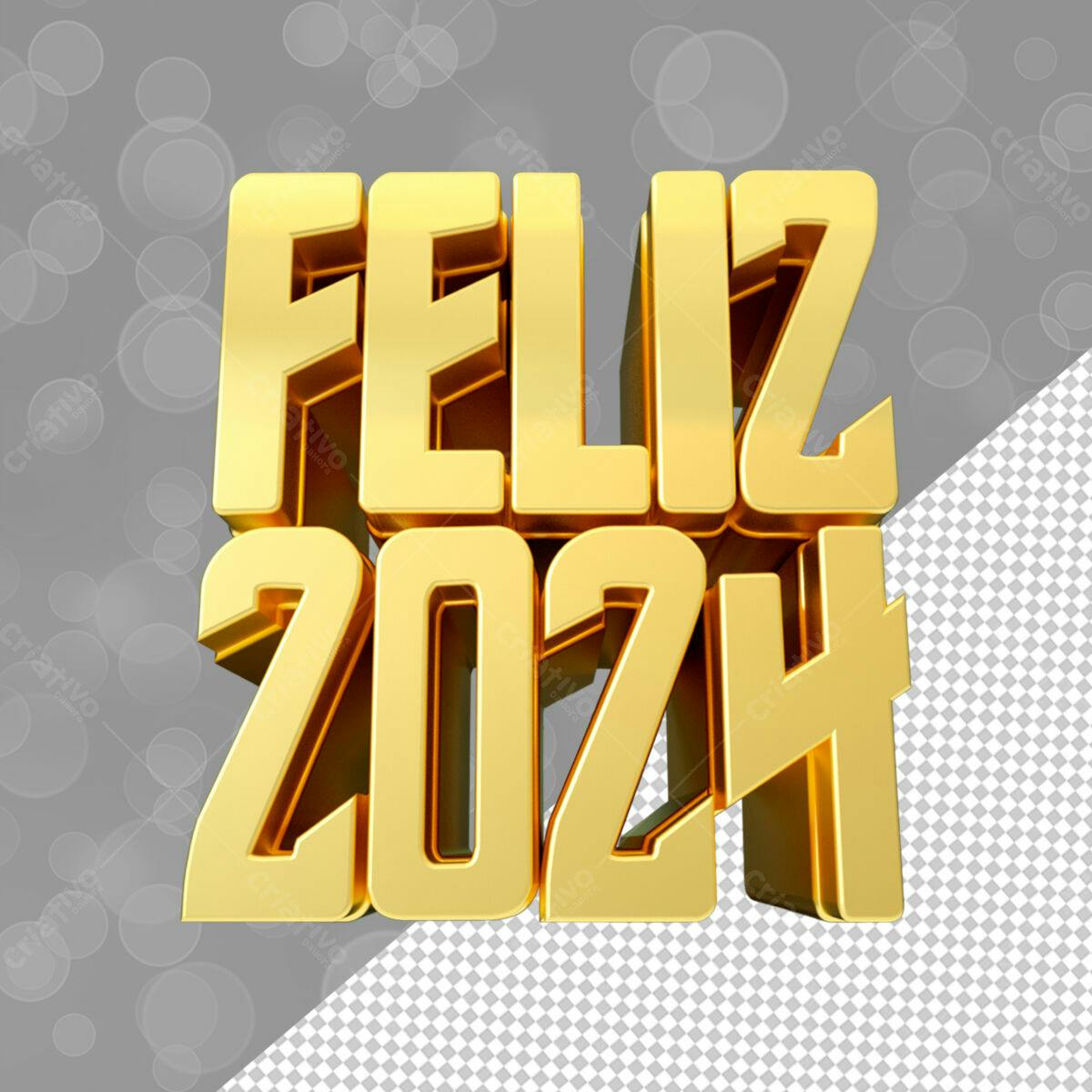Feliz 2024 - Design 3D Dourado PSD Editável
