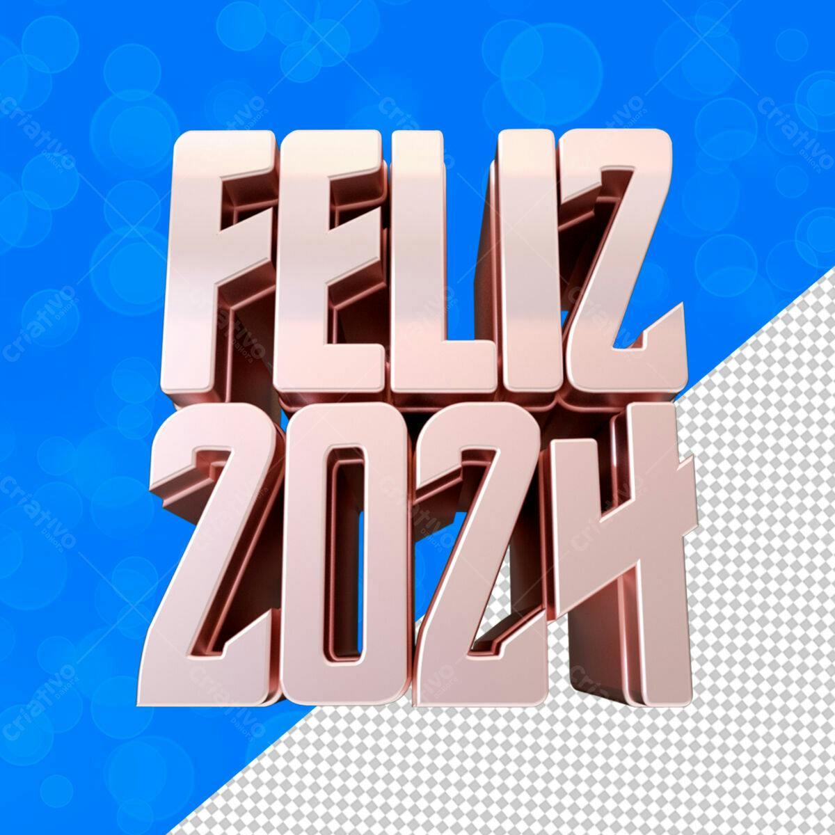Feliz 2024 - Design em 3D PSD Editável