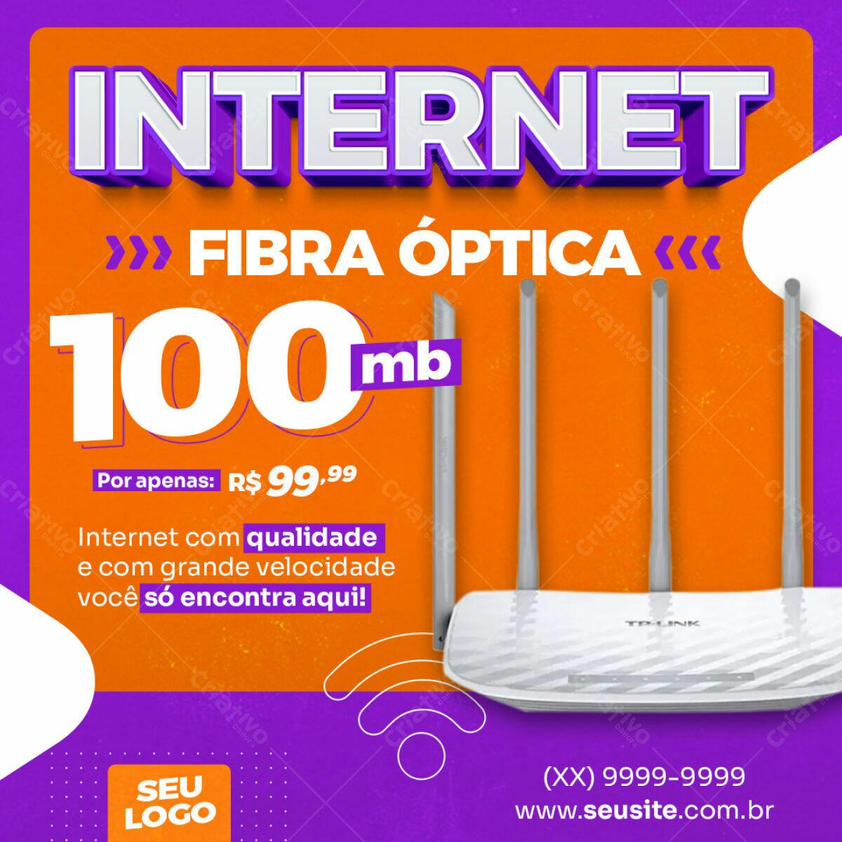 Post para Promoção de Internet Fibra Ótica 100mb PSD Editável