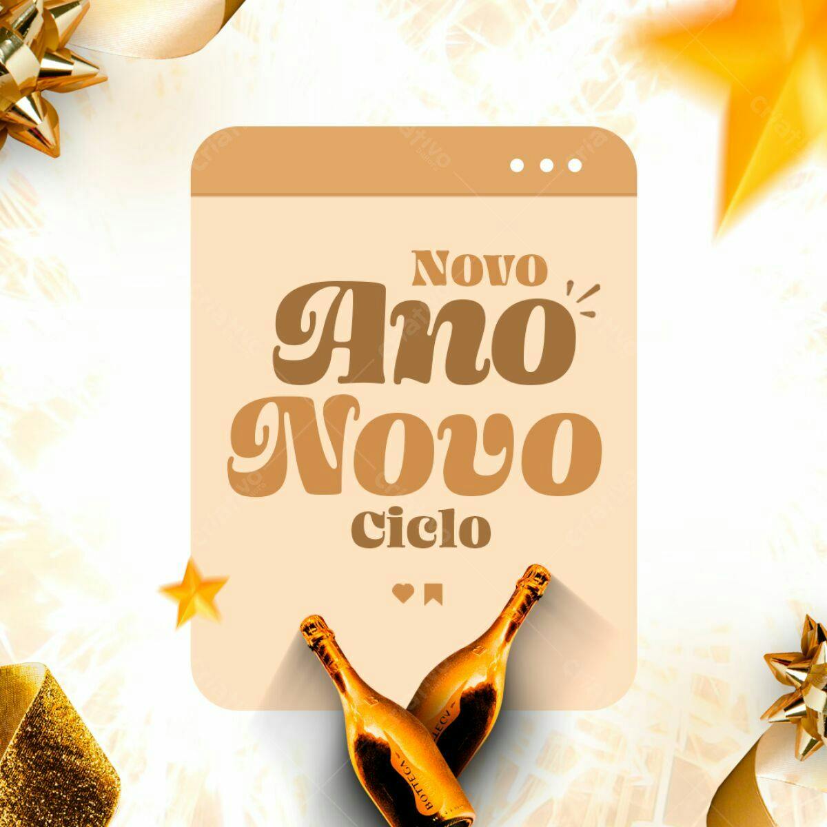 Post para Ano Novo com Garrafas de Champanhe PSD Editável