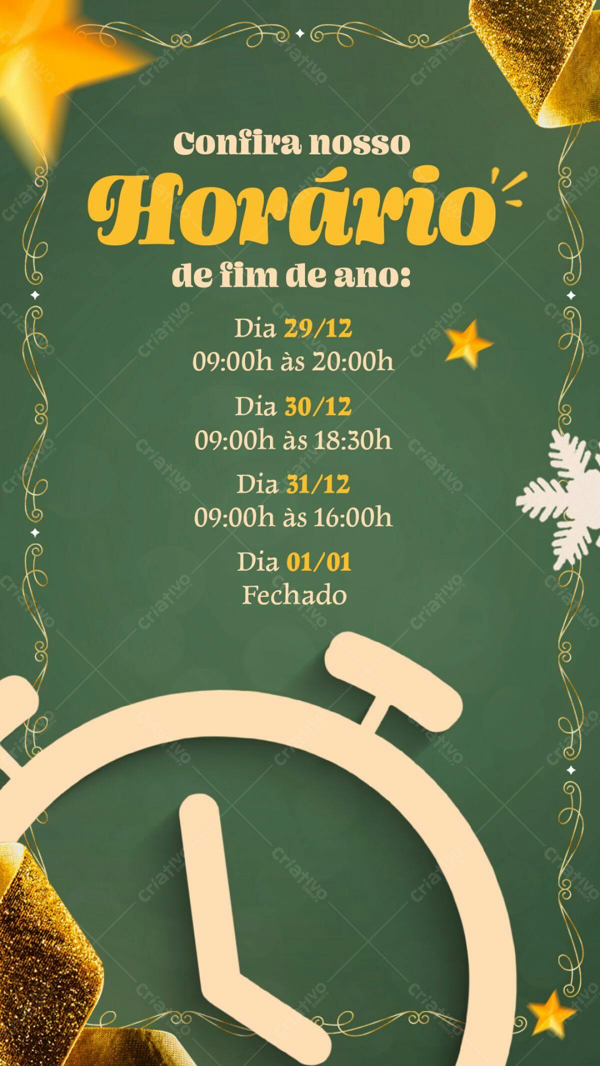 Flyer Horário Fim de Ano PSD Editável