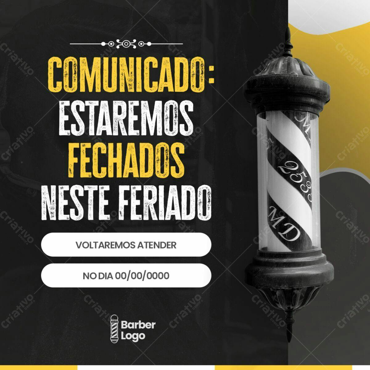 Post de Feriado Barber Shop PSD Editável