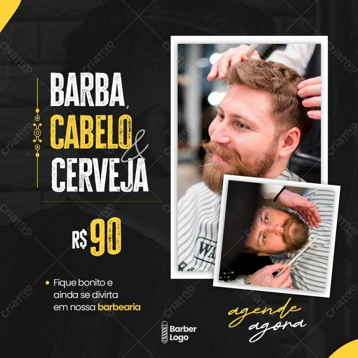 Flyer Barbearia Barba, Cabelo & Cerveja PSD Editável