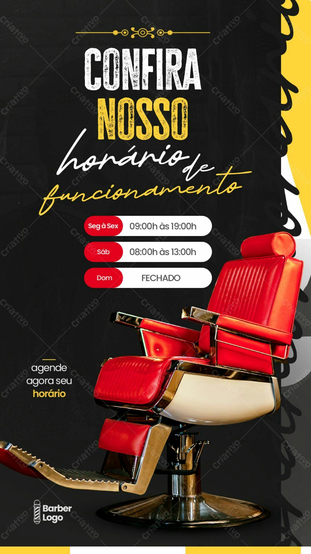 Flyer Barbeiro Horário de Funcionamento PSD Editável