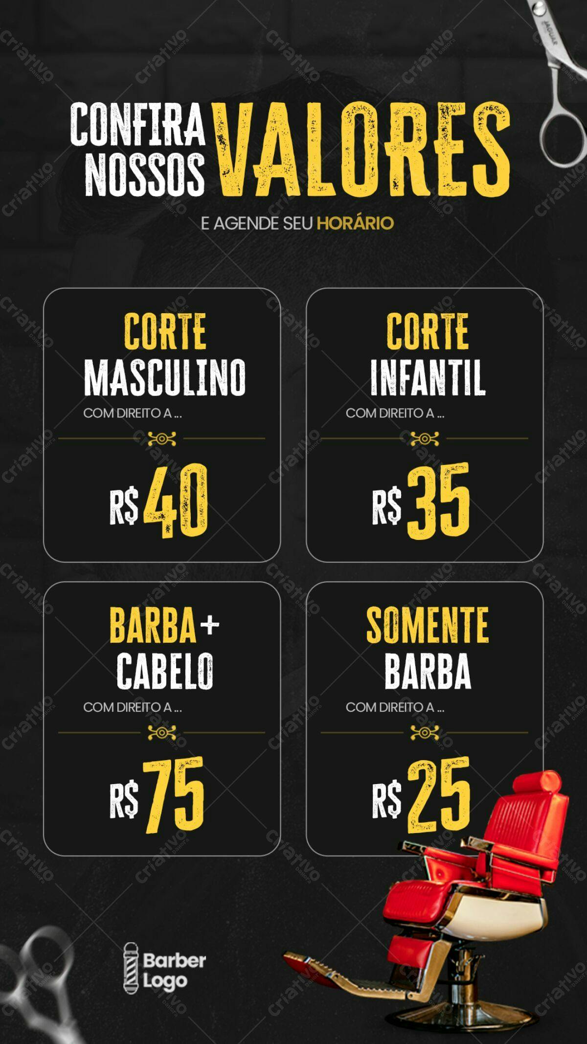 Flyer Preços Barbearia PSD Editável