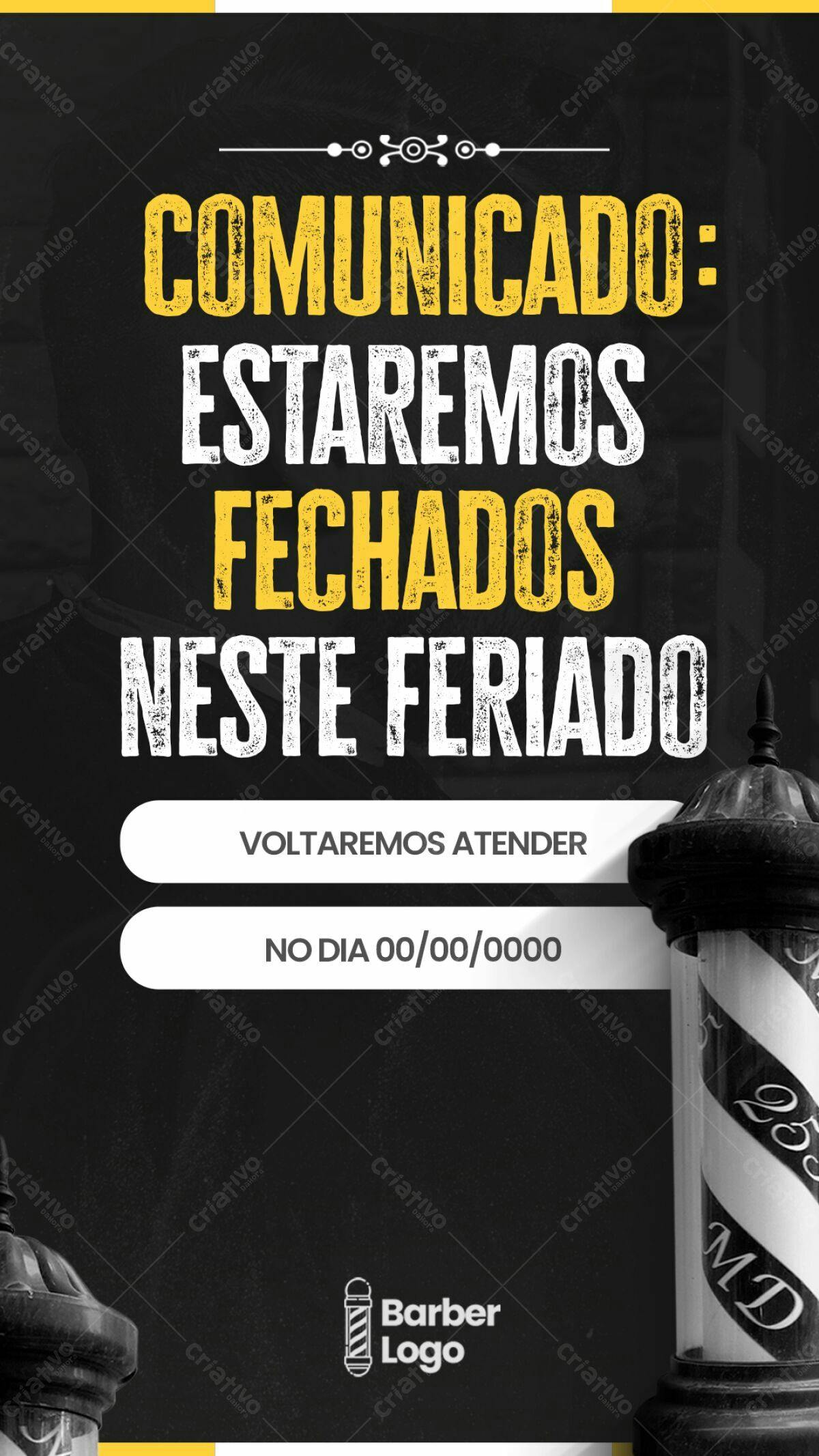 Comunicado Feriado Barbeiro PSD Editável