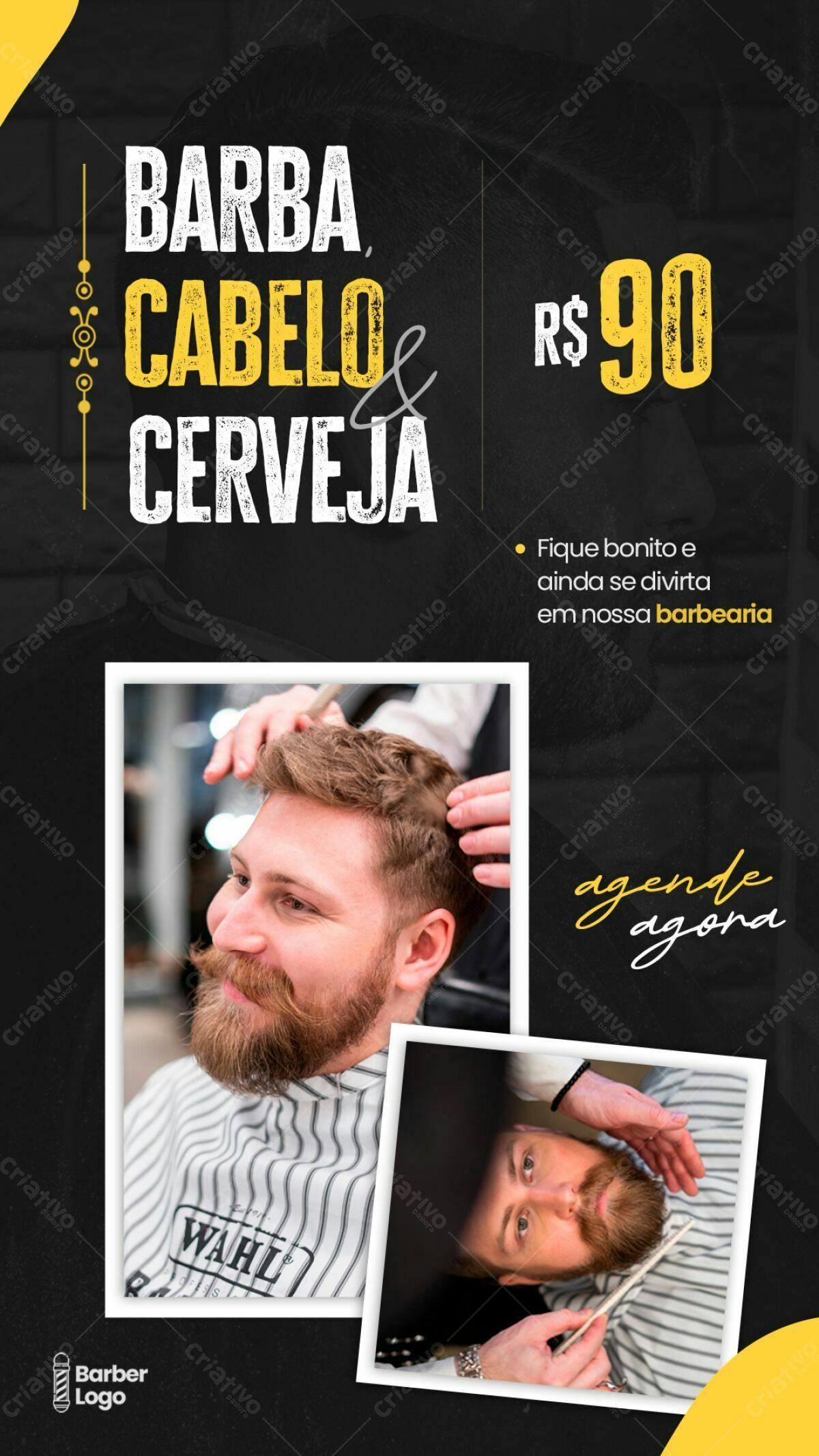 Flyer Barbearia Barba, Cabelo & Cerveja PSD Editável