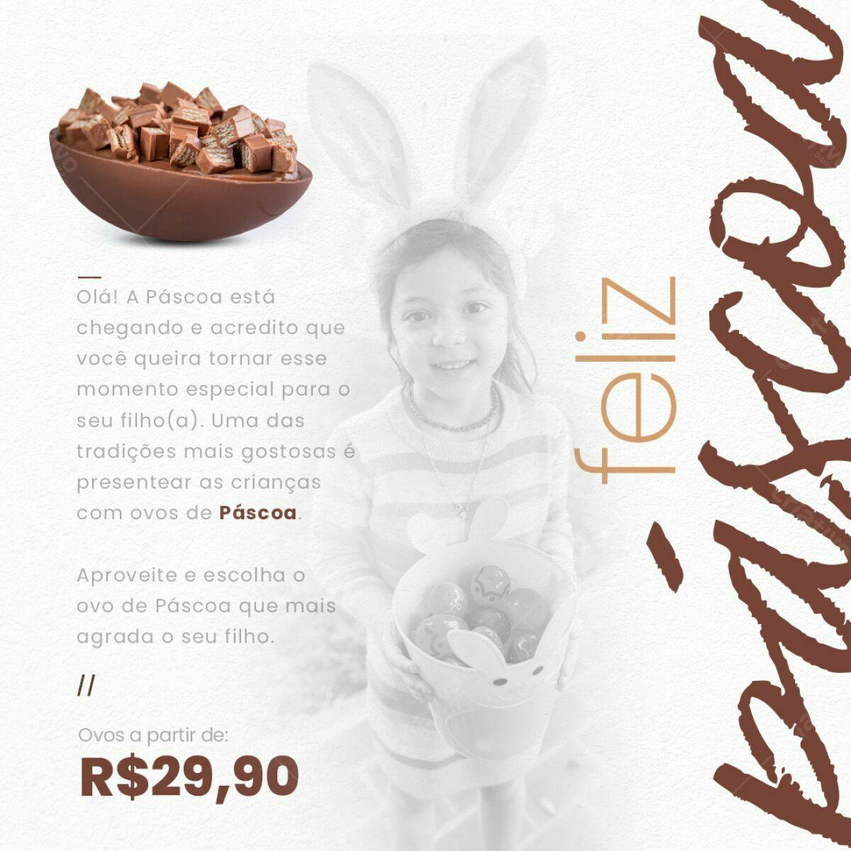 Post para Páscoa com Ovo de Chocolate PSD Editável
