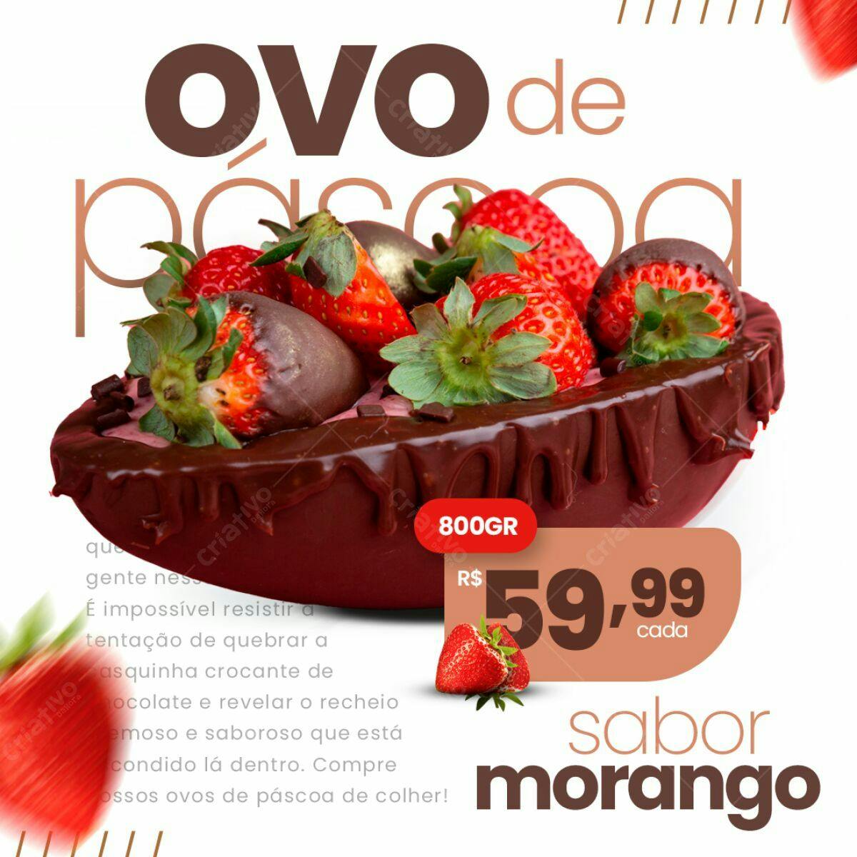 Flyer de Ovo de Páscoa com Morango PSD Editável