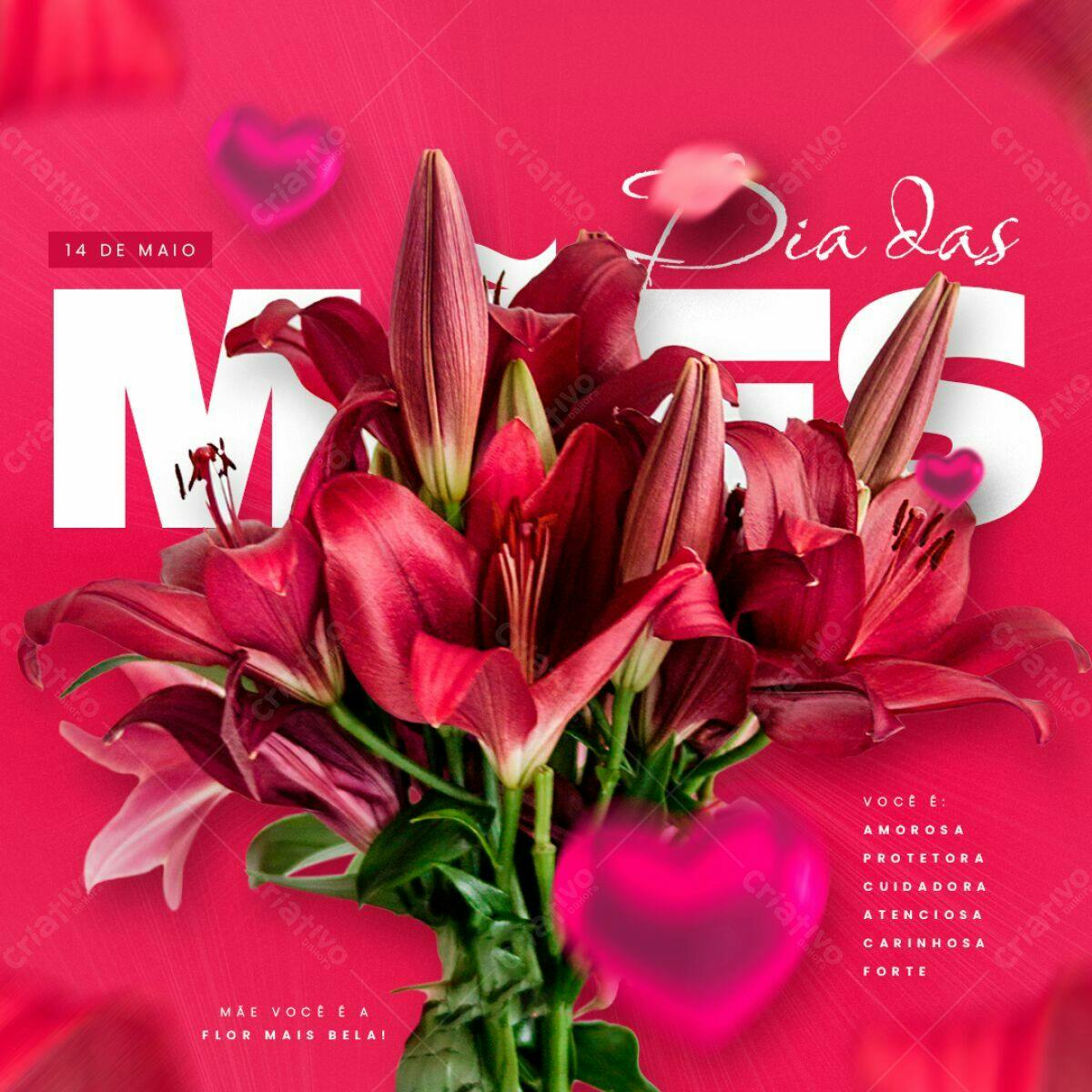 Flyer Dia das Mães com Flores PSD Editável