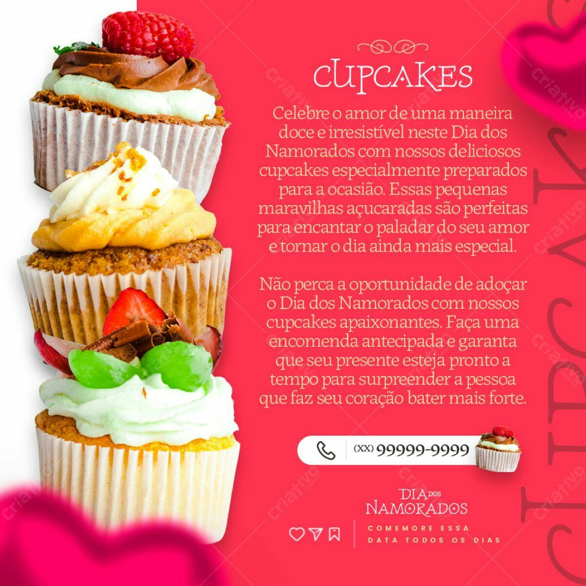 Flyer para Dia dos Namorados com Cupcakes PSD Editável