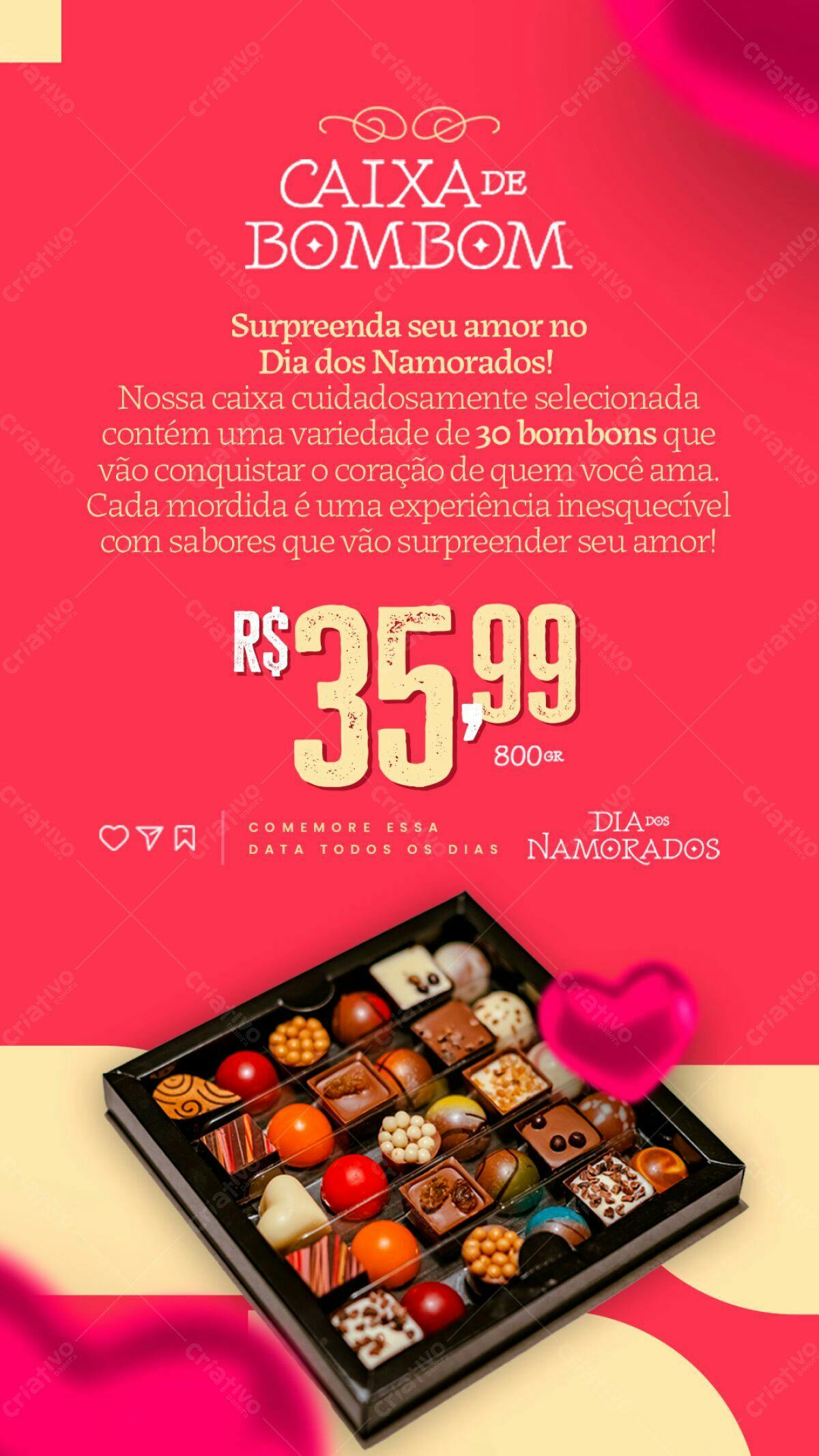 Flyer Dia dos Namorados Caixa de Bombons PSD Editável