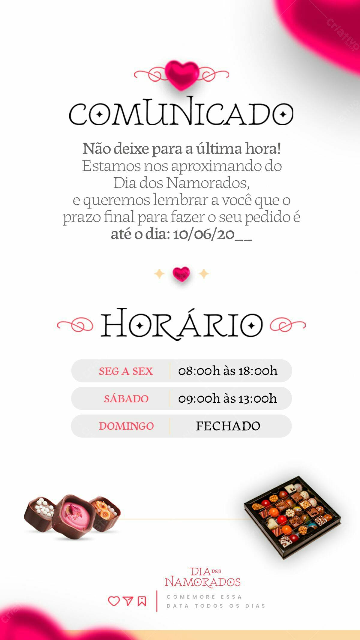 Comunicado Dia dos Namorados PSD Editável