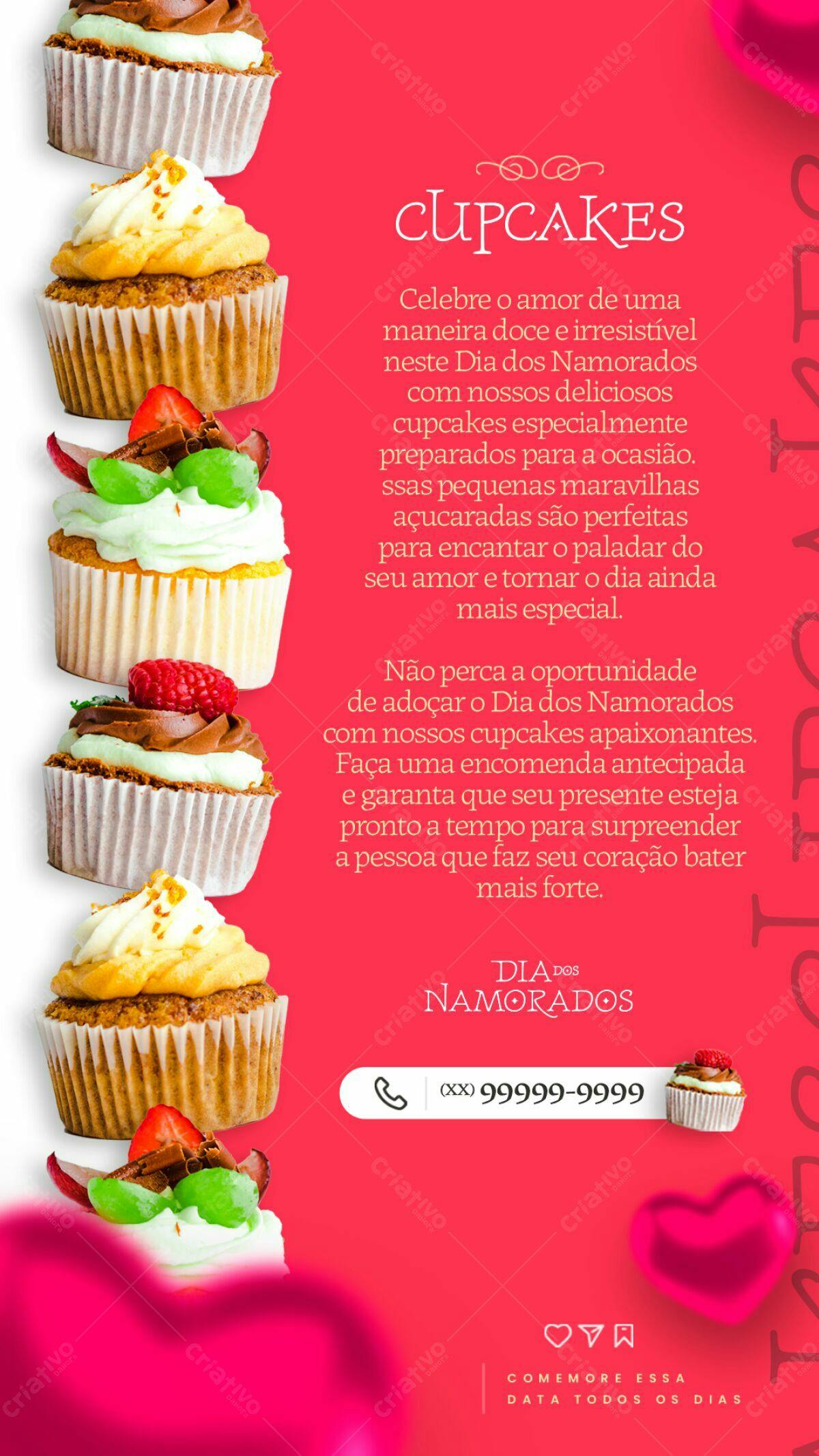Flyer Dia dos Namorados com Cupcakes PSD Editável