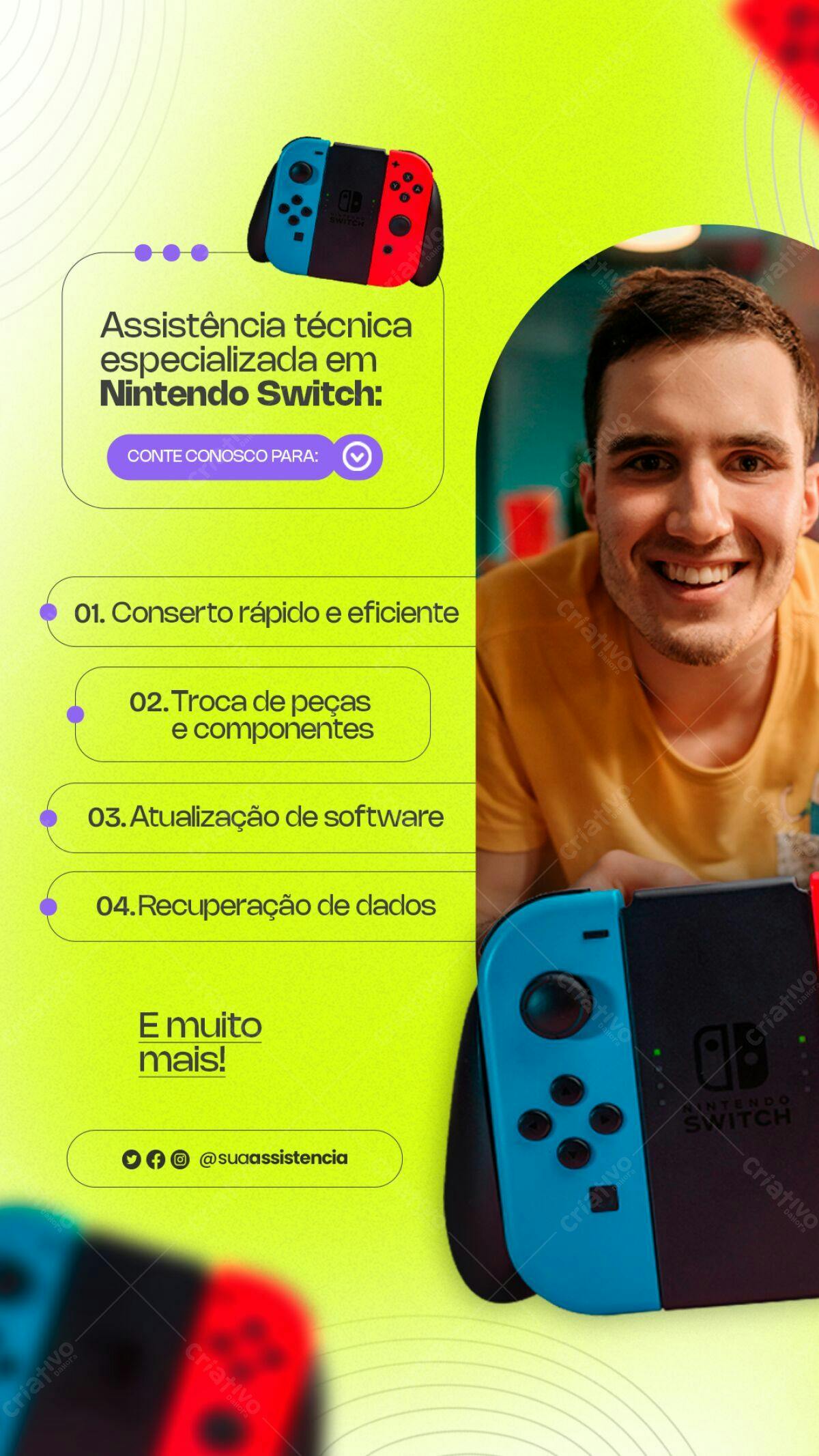 Flyer para Assistência Técnica Nintendo Switch PSD Editável