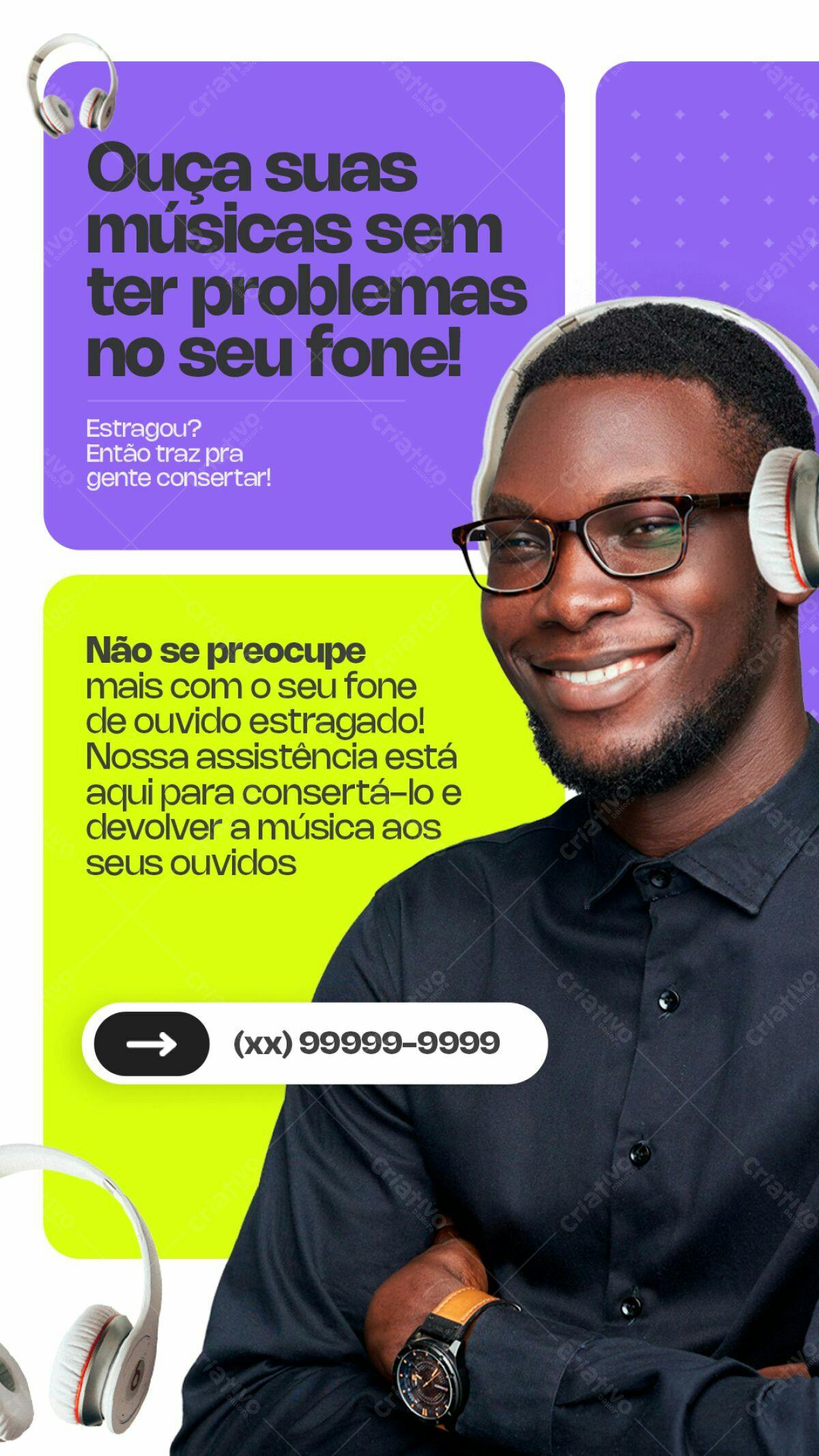 Flyer para Conserto de Fone de Ouvido PSD Editável