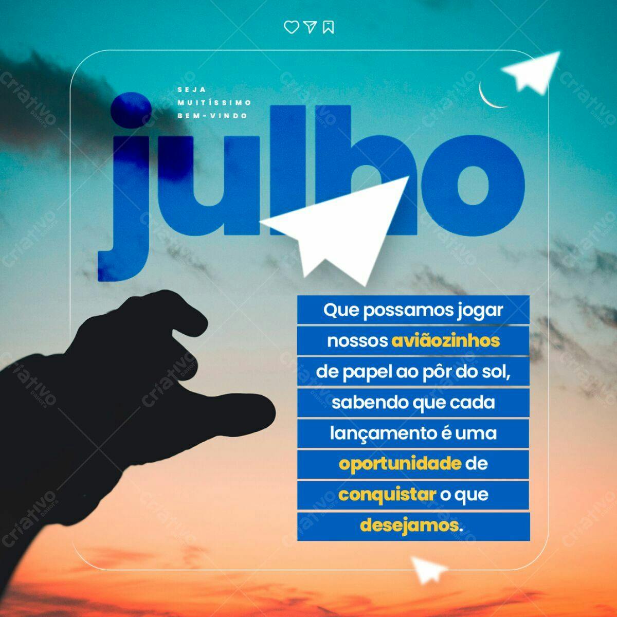 Post para Boas Vindas Julho PSD Editável