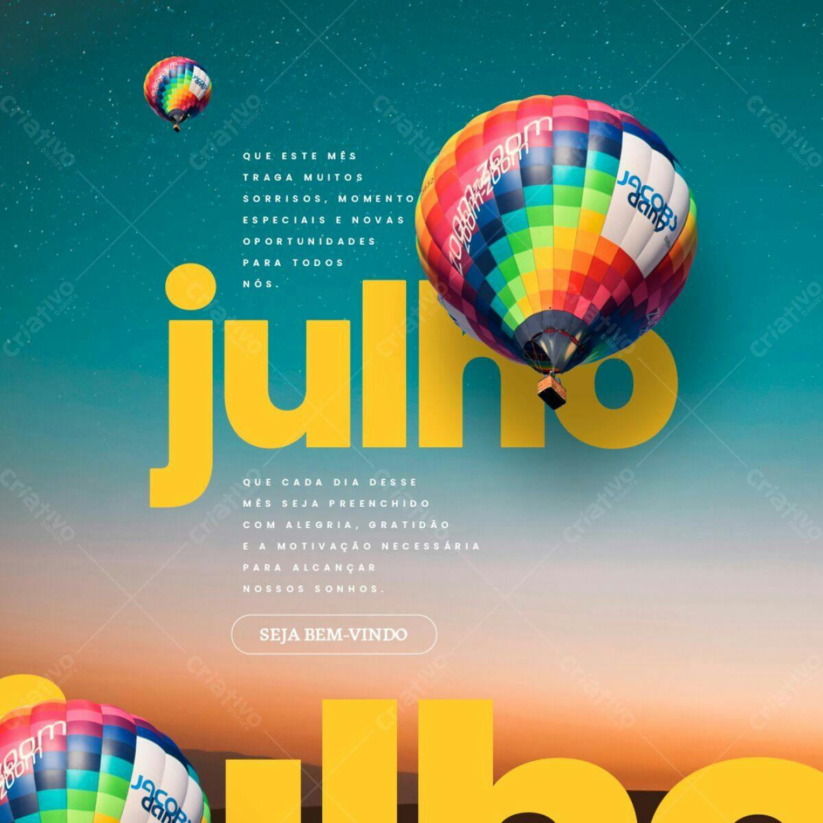 Flyer Mensagem de Boas Vindas Julho PSD Editável