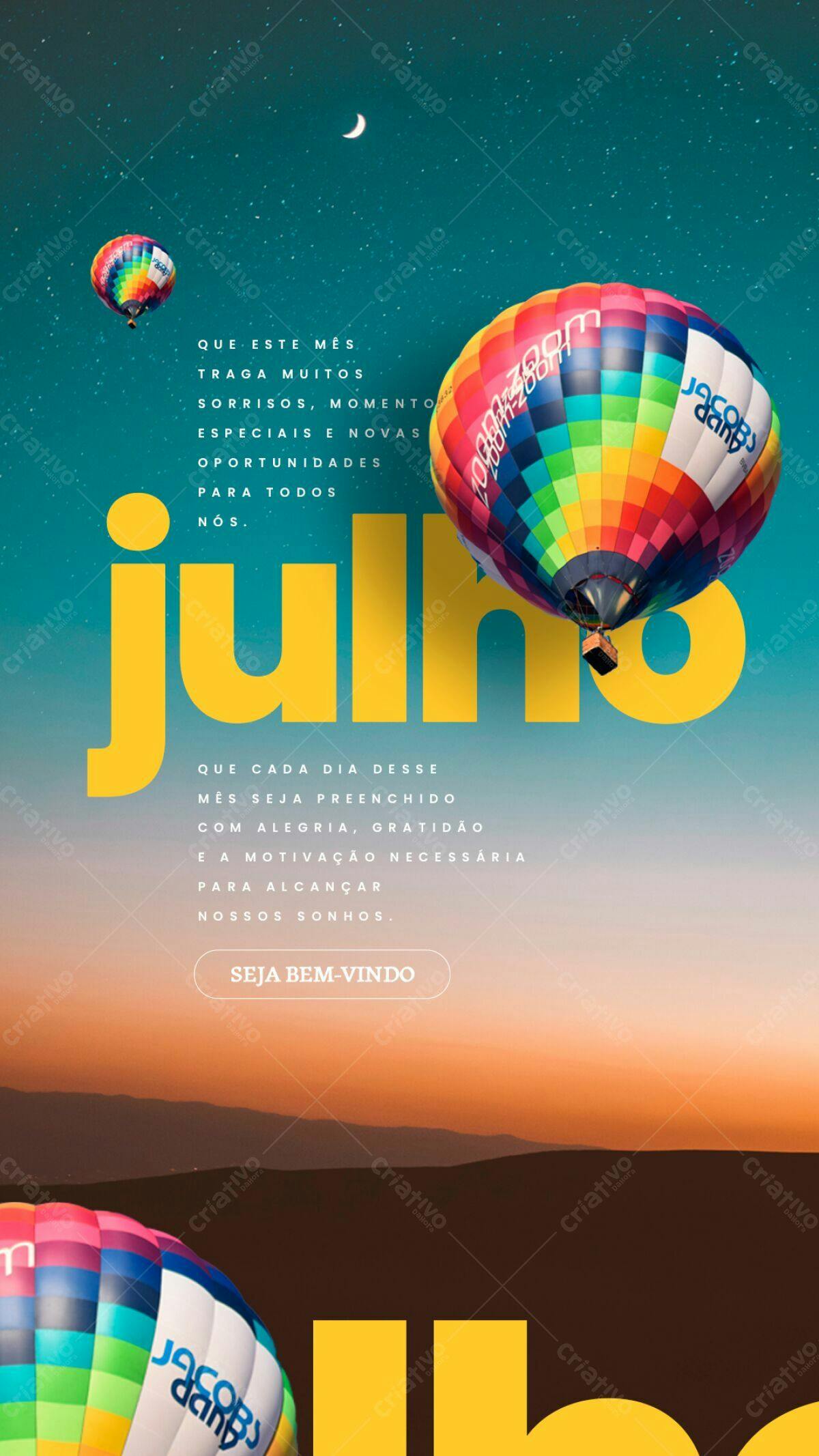 Flyer Mensagem de Boas Vindas Julho PSD Editável