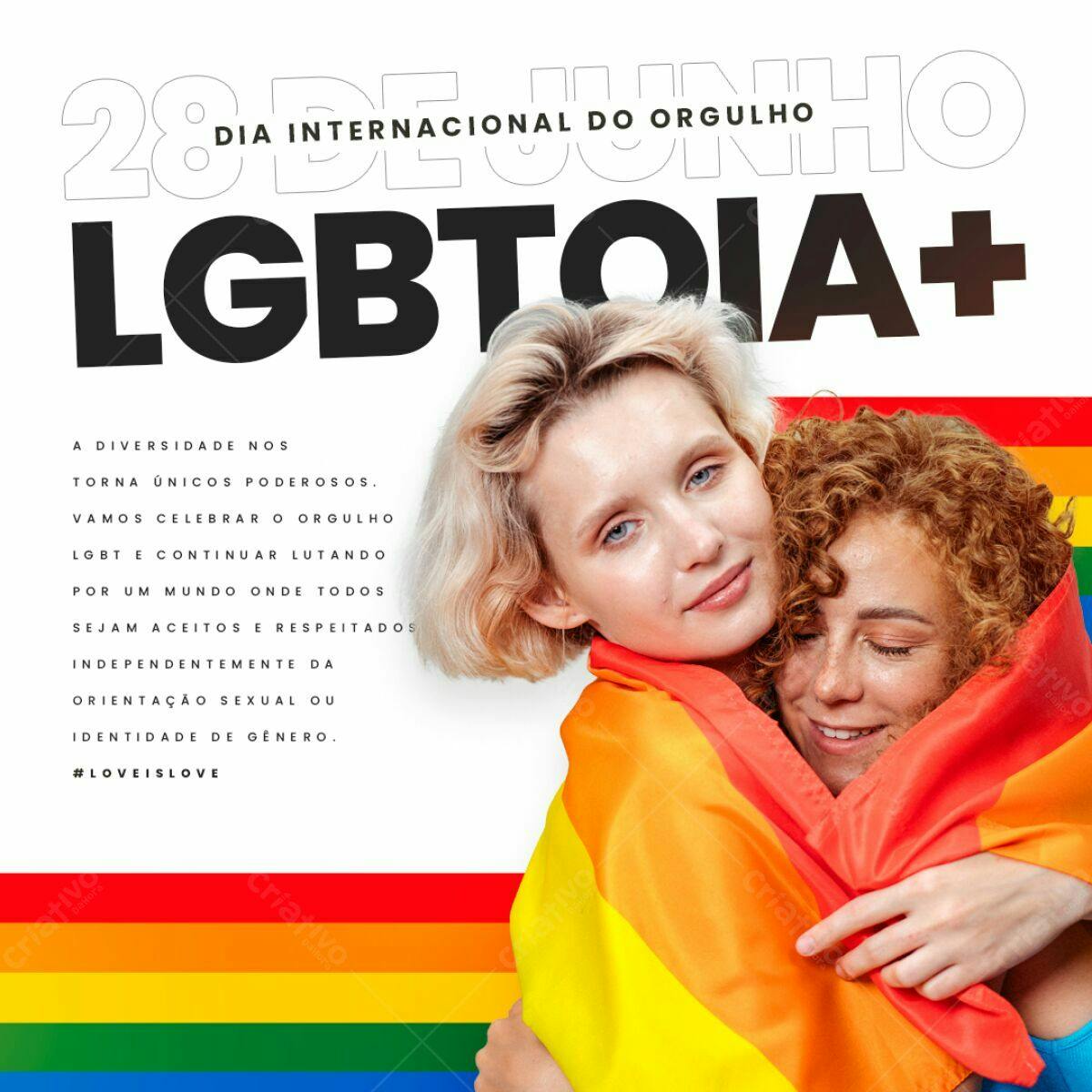 Post para o Dia Internacional do Orgulho LGBTQIA+ PSD Editável