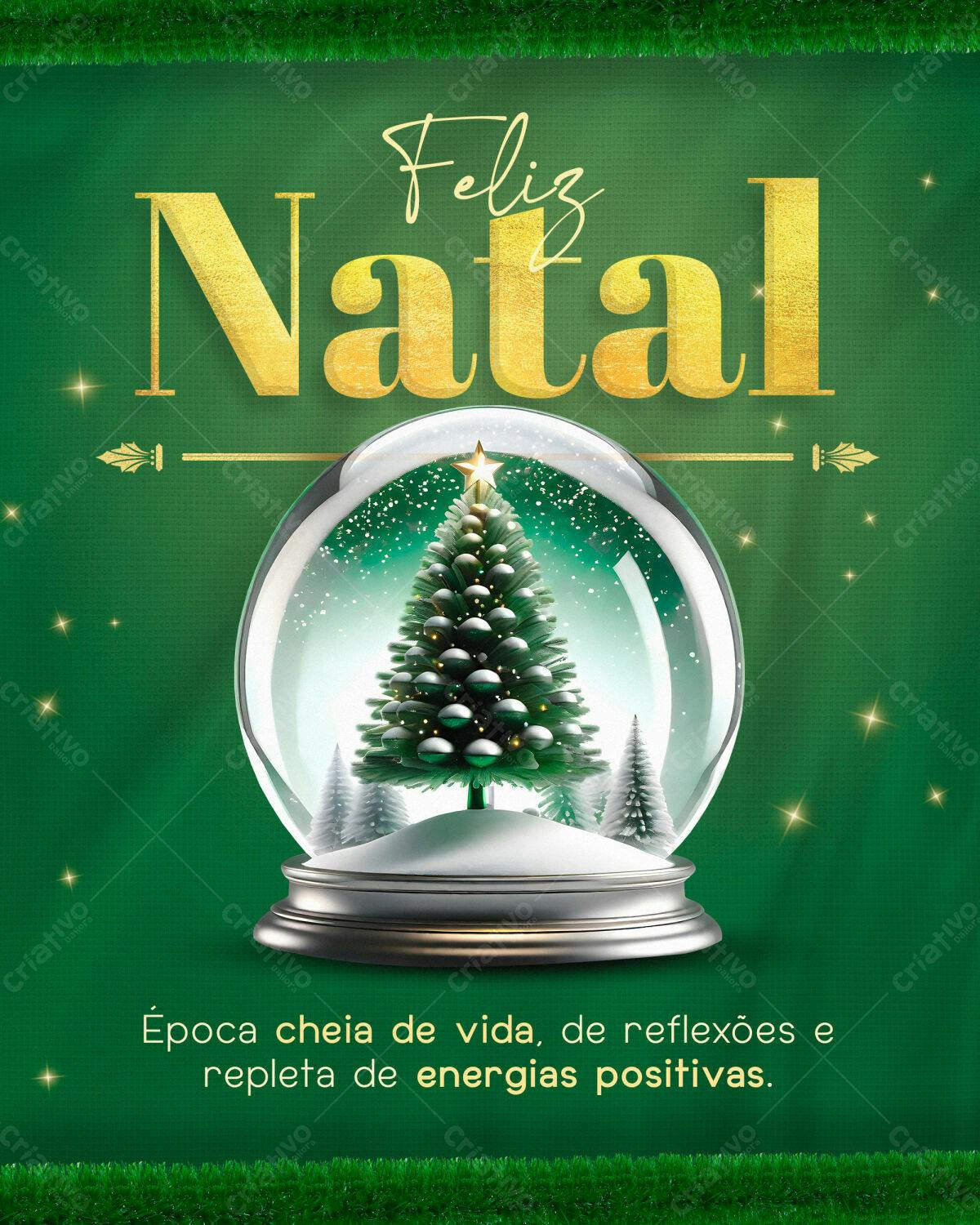 Flyer Natalino com Árvore de Neve em Bola de Cristal PSD Editável