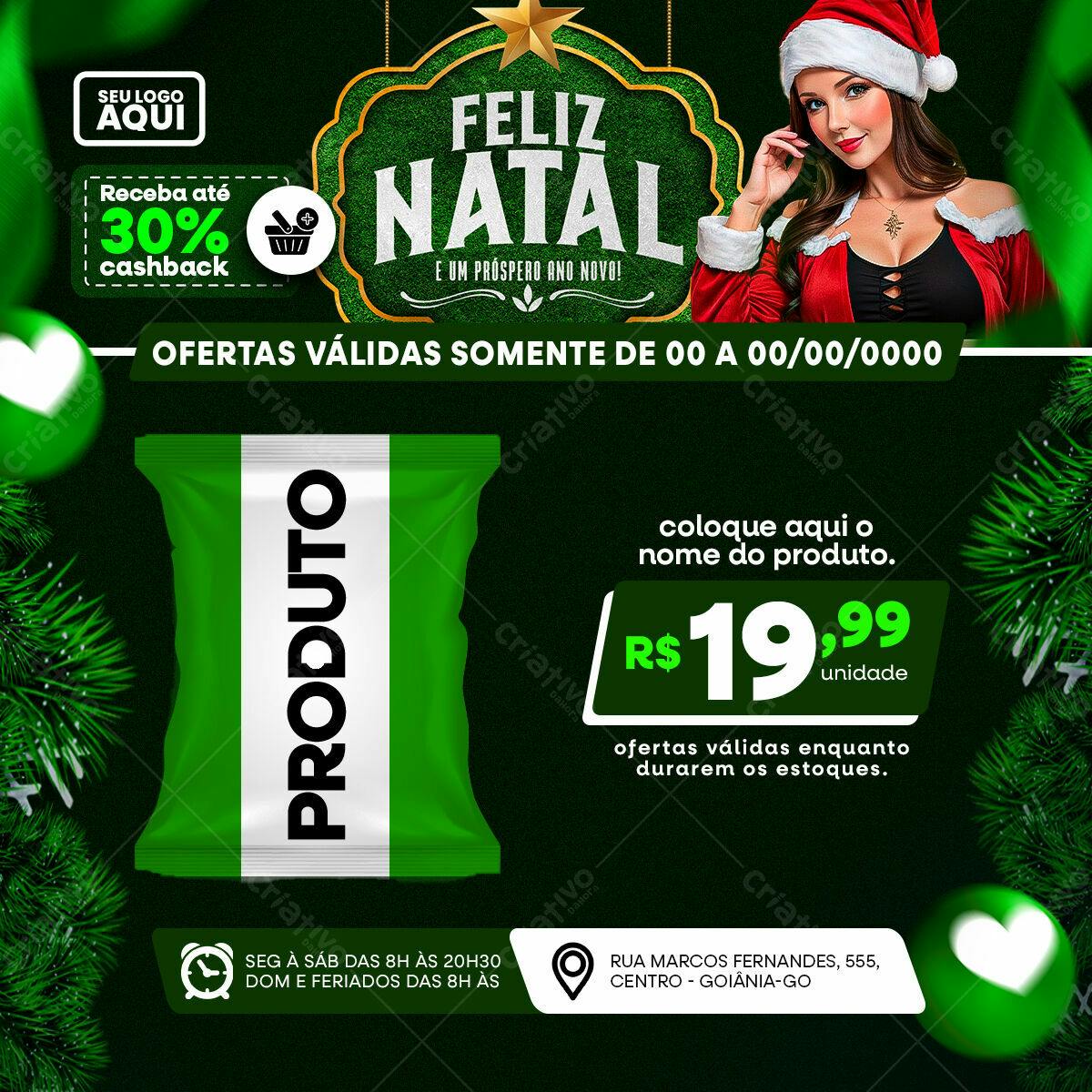 Flyer Natalino com Embalagem de Produto PSD Editável