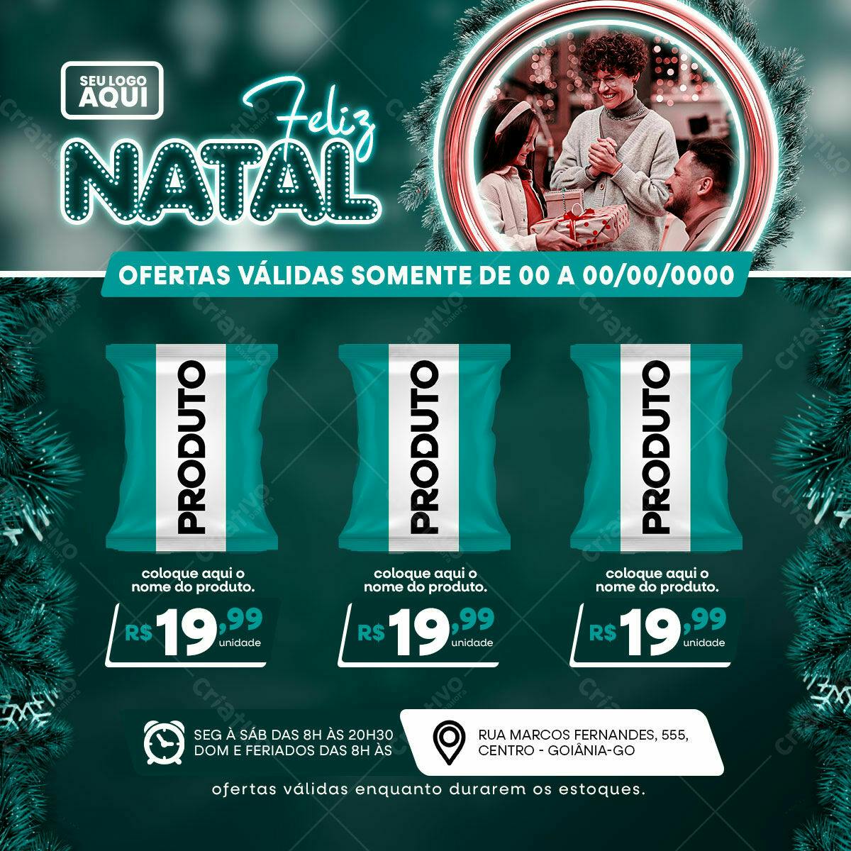 Flyer Natalino com Embalagem de Produto PSD Editável