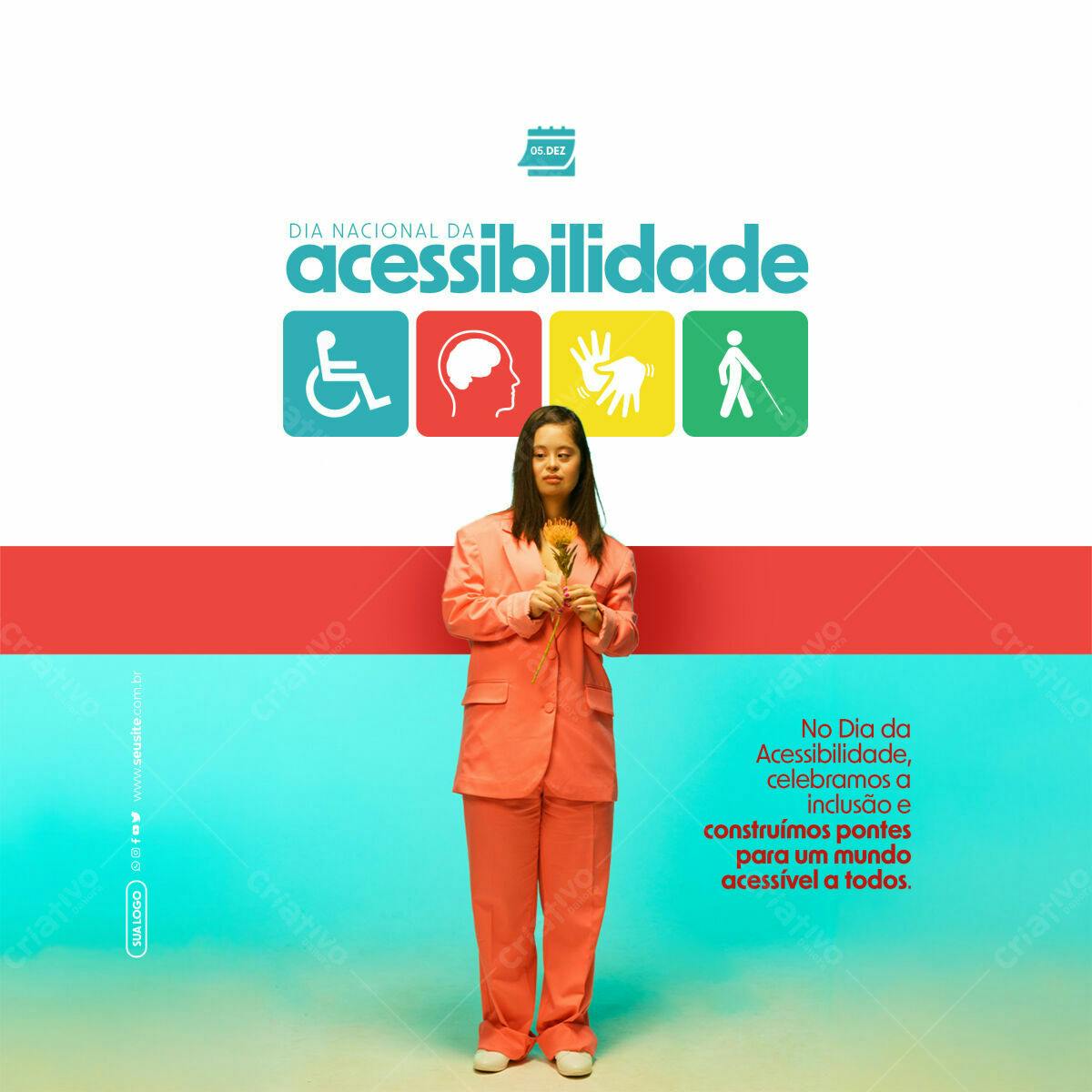 Post para o Dia Nacional da Acessibilidade PSD Editável