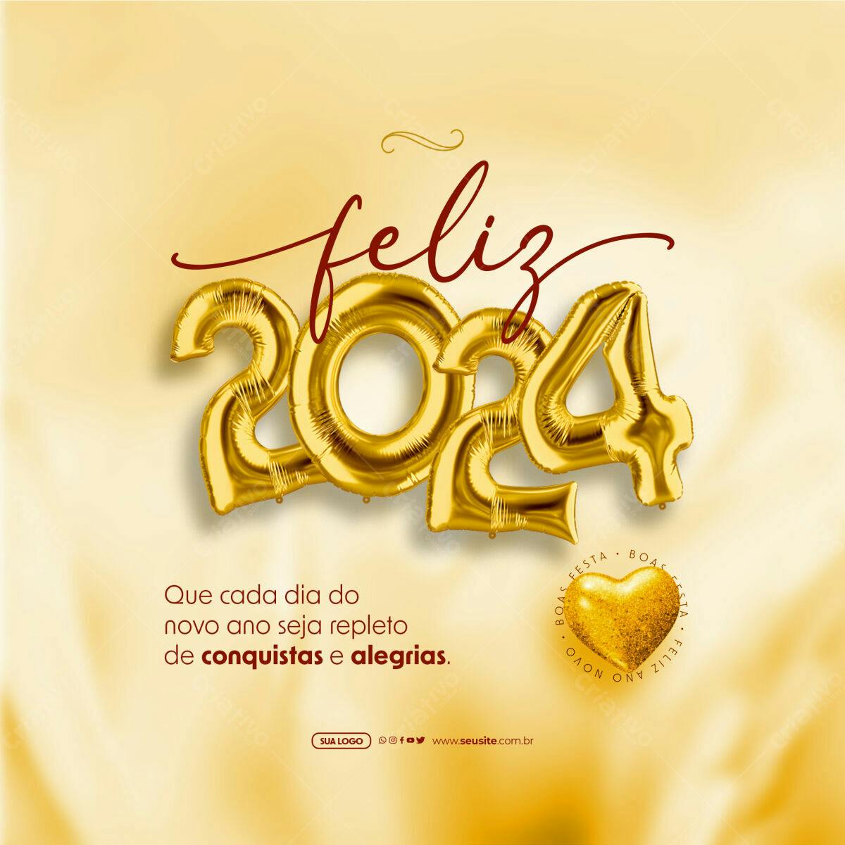 Postagem Feliz Ano Novo 2024 PSD Editável