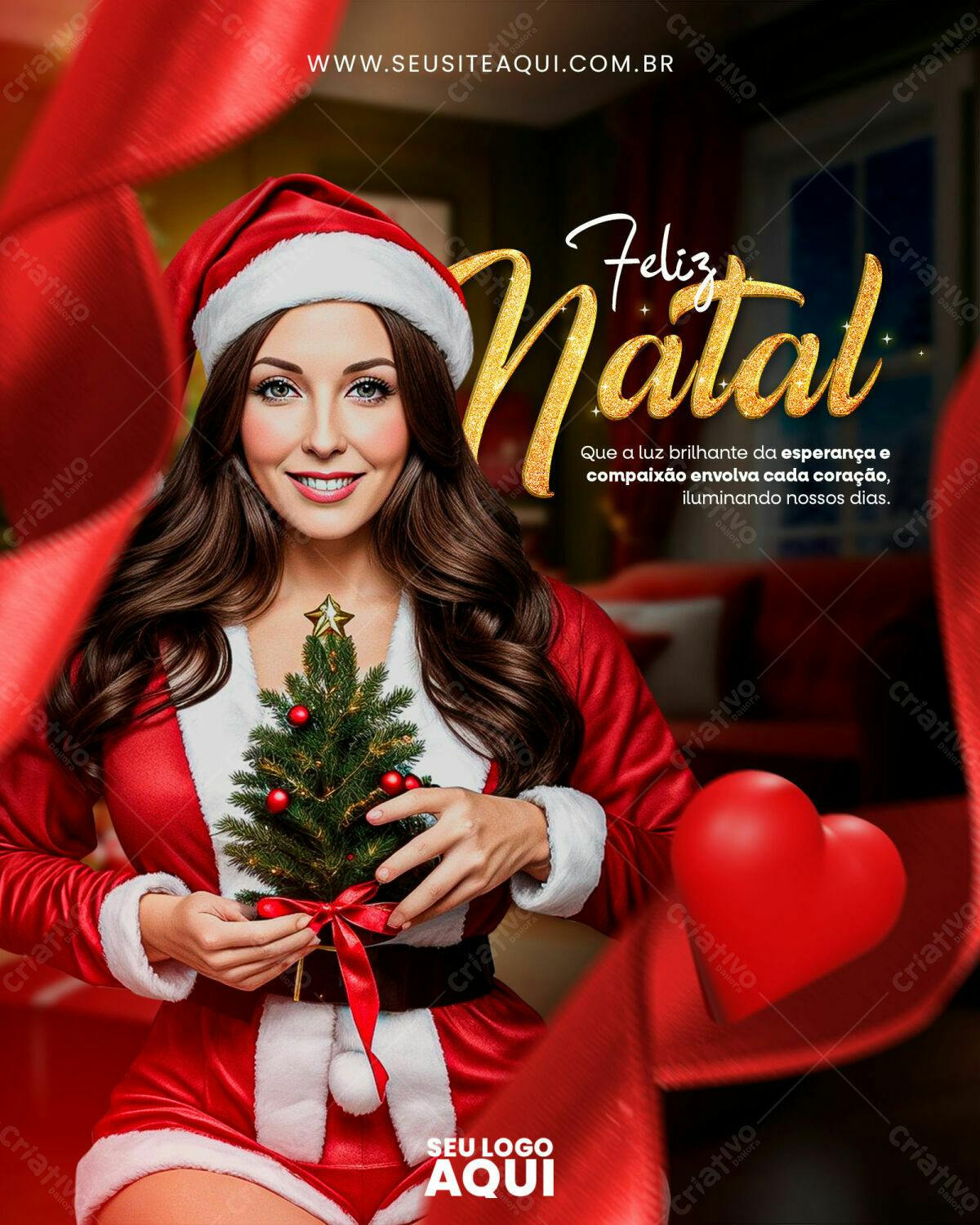 Flyer Natalino com Mulher Papai Noel PSD Editável