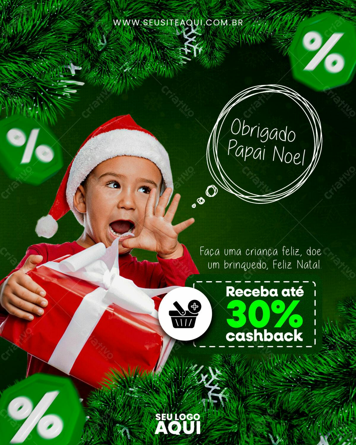 Flyer Natal com Criança e Cashback PSD Editável