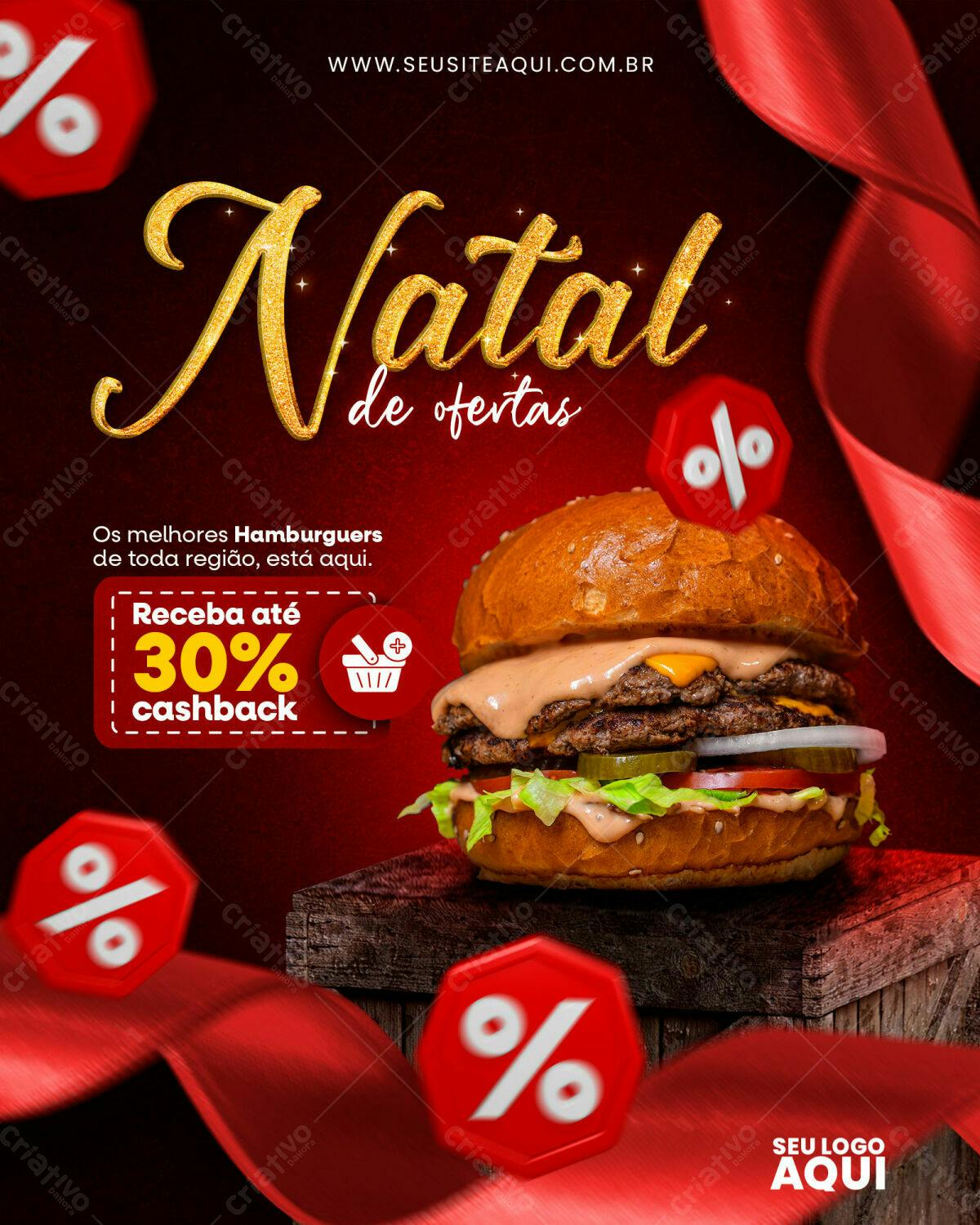 Flyer Natal de Ofertas com Hambúrguer PSD Editável