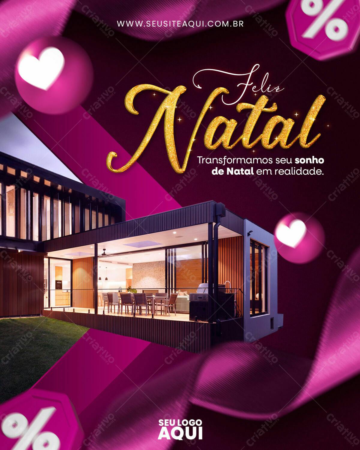 Flyer de Natal com Casa Moderna PSD Editável