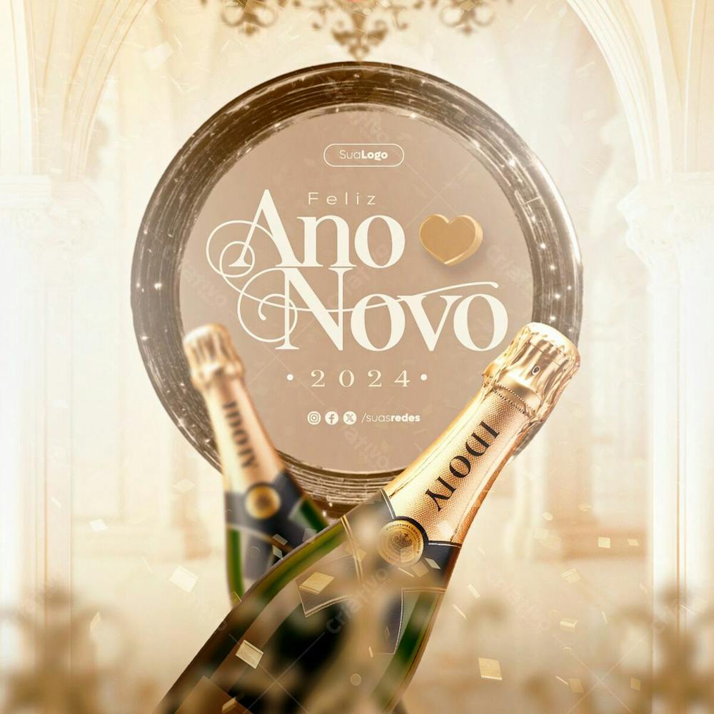 Feliz Ano Novo 2024  Luxo Gold Social Media Post