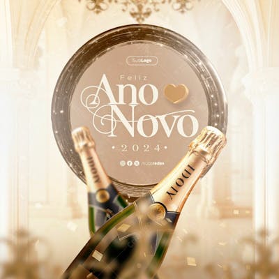 Feliz Ano Novo 2024  Luxo Gold Social Media Post