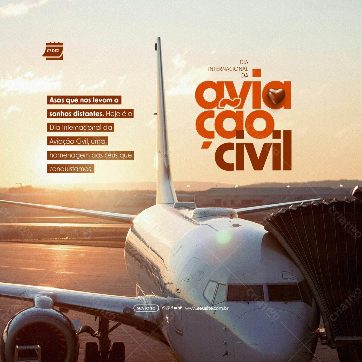 Flyer Dia Internacional da Aviação Civil PSD Editável