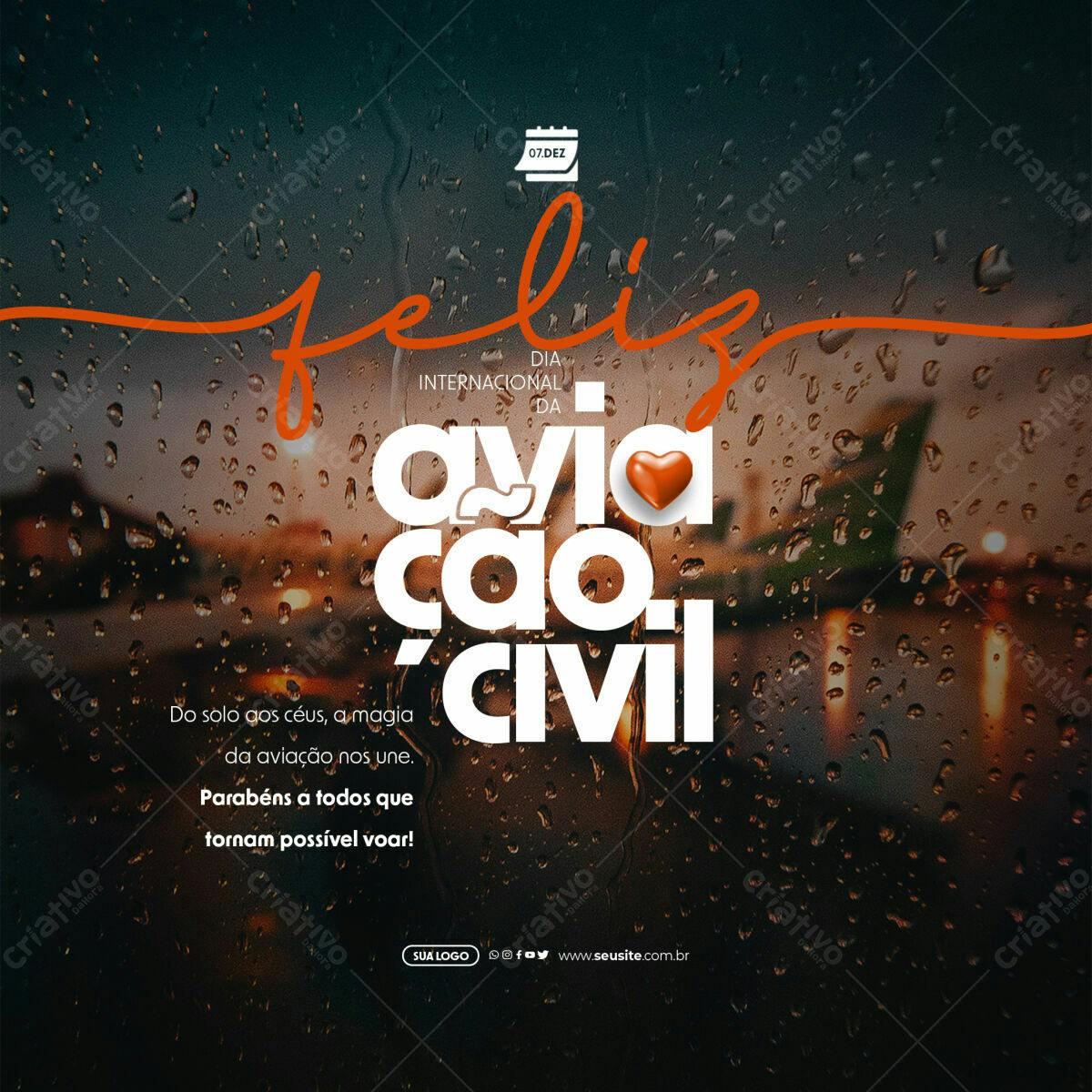 Postagem Dia Internacional da Aviação Civil PSD Editável